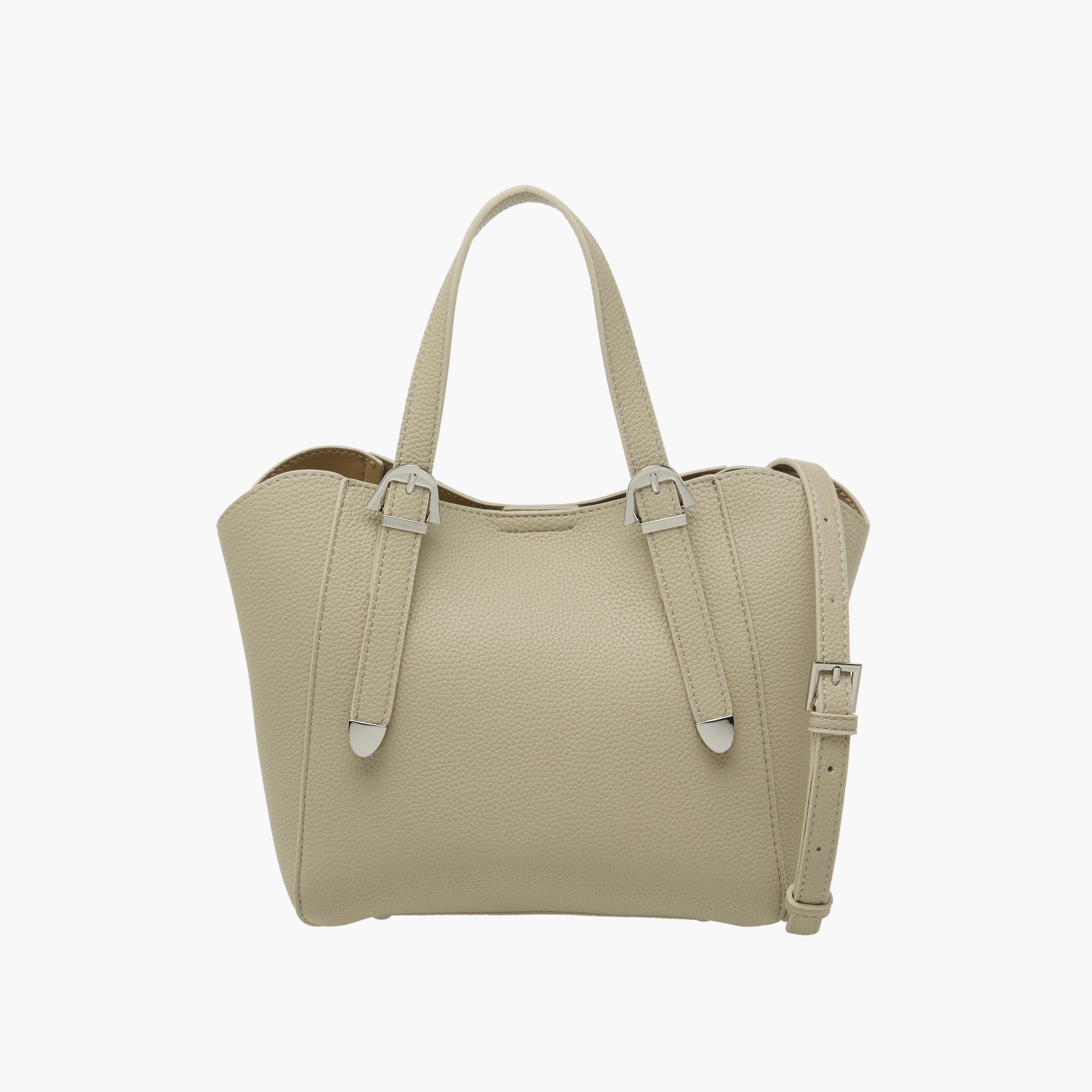 Textured Buckle Detail Tote Bag with Detachable Strap-women-bagsandwallets-handbags-image-1