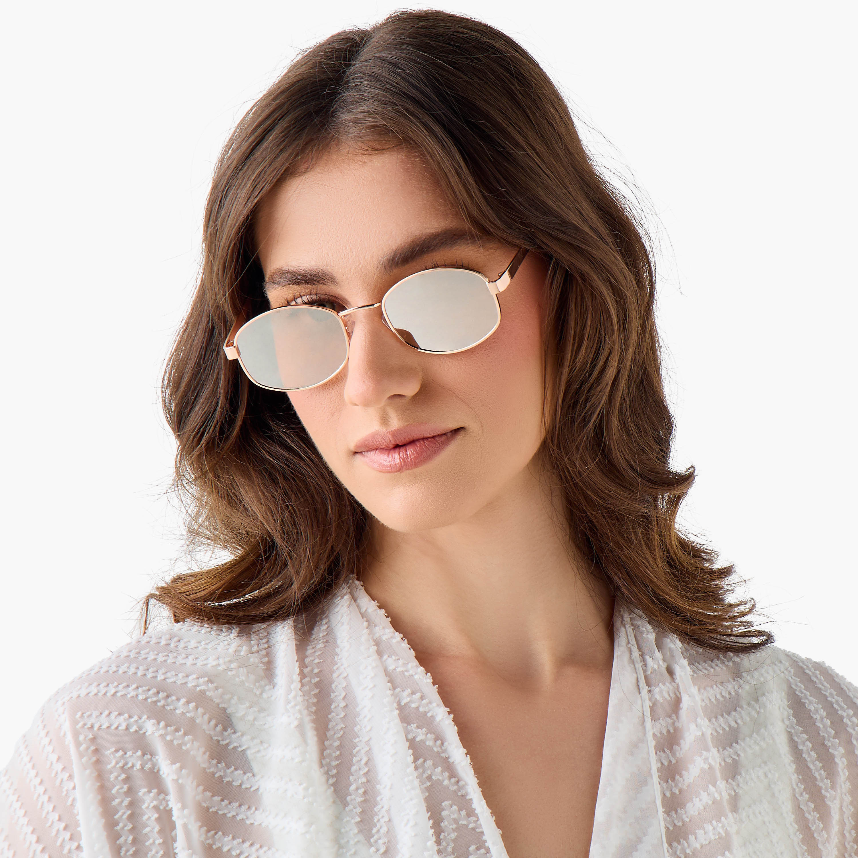 Sunglasses Hexagonal UV Protection Gold Lens-women-sunglasses-image-2