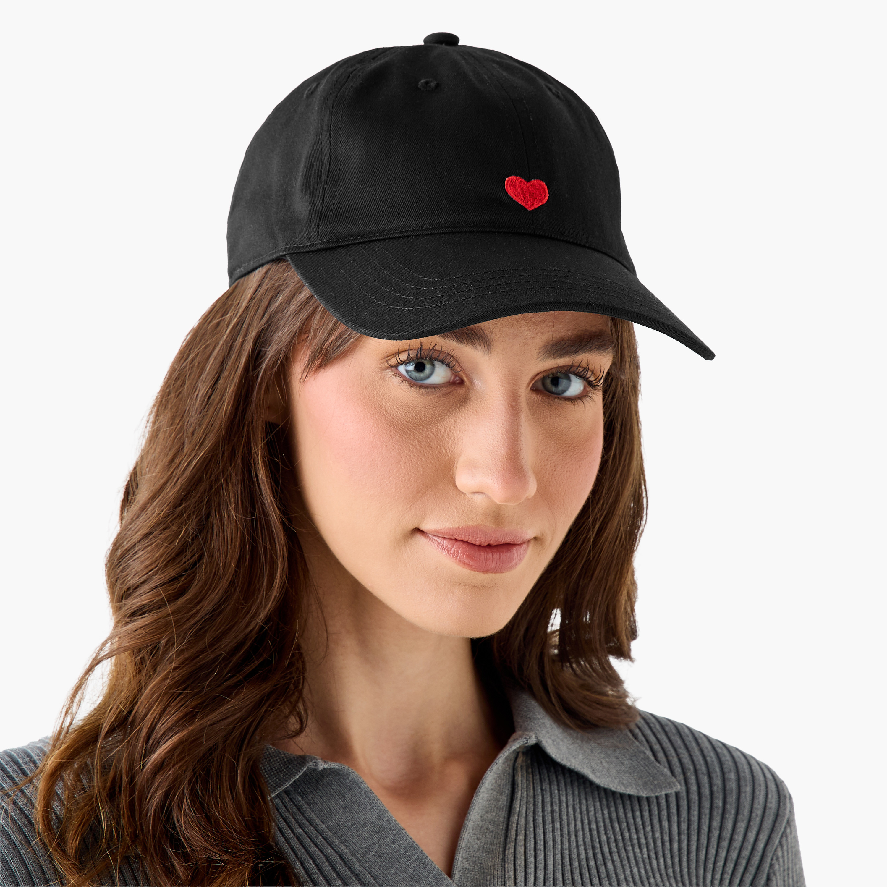 Heart Embroidered Cap with Buckle Strap Closure-women-clothingaccessories-capsandhats-image-2