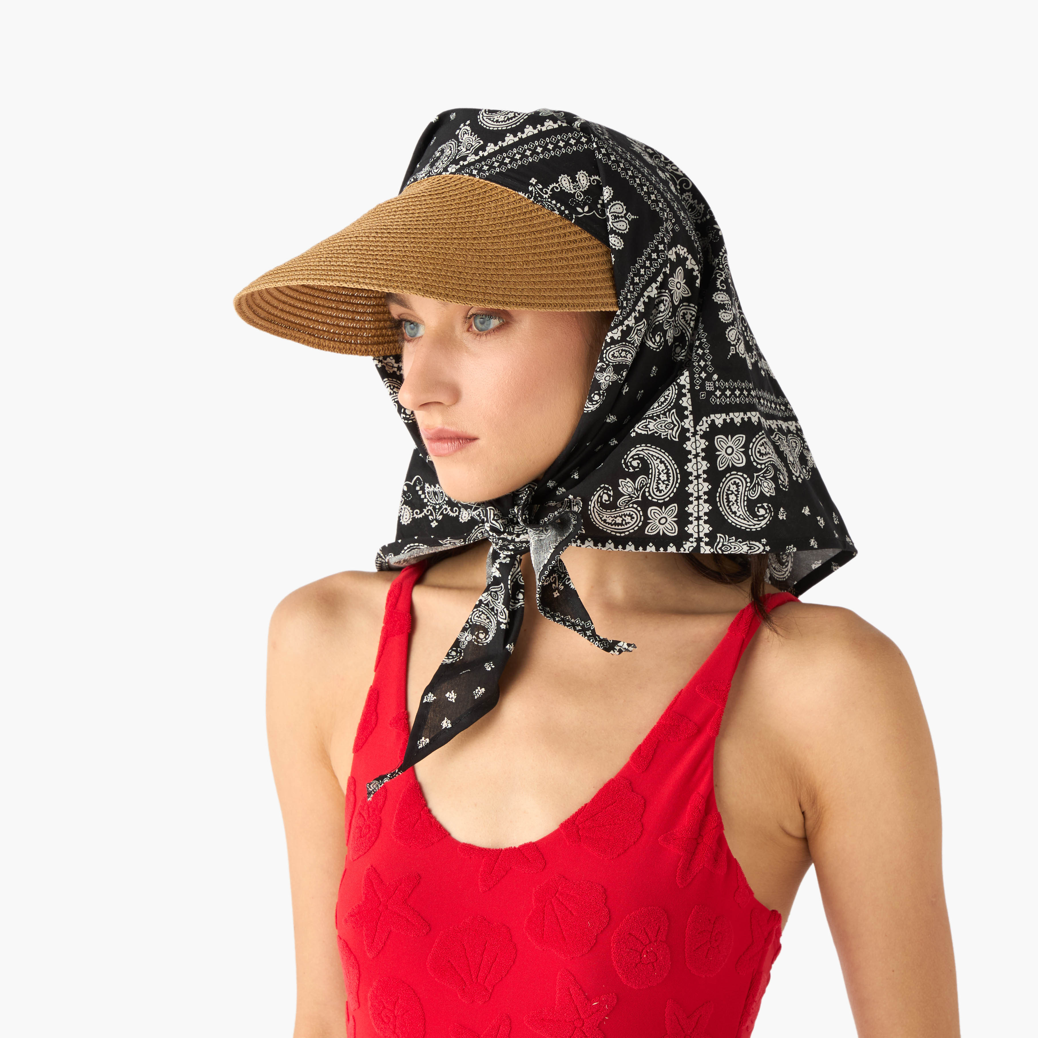 Textured Visor Hat with Bandana Accent-women-clothingaccessories-capsandhats-image-2