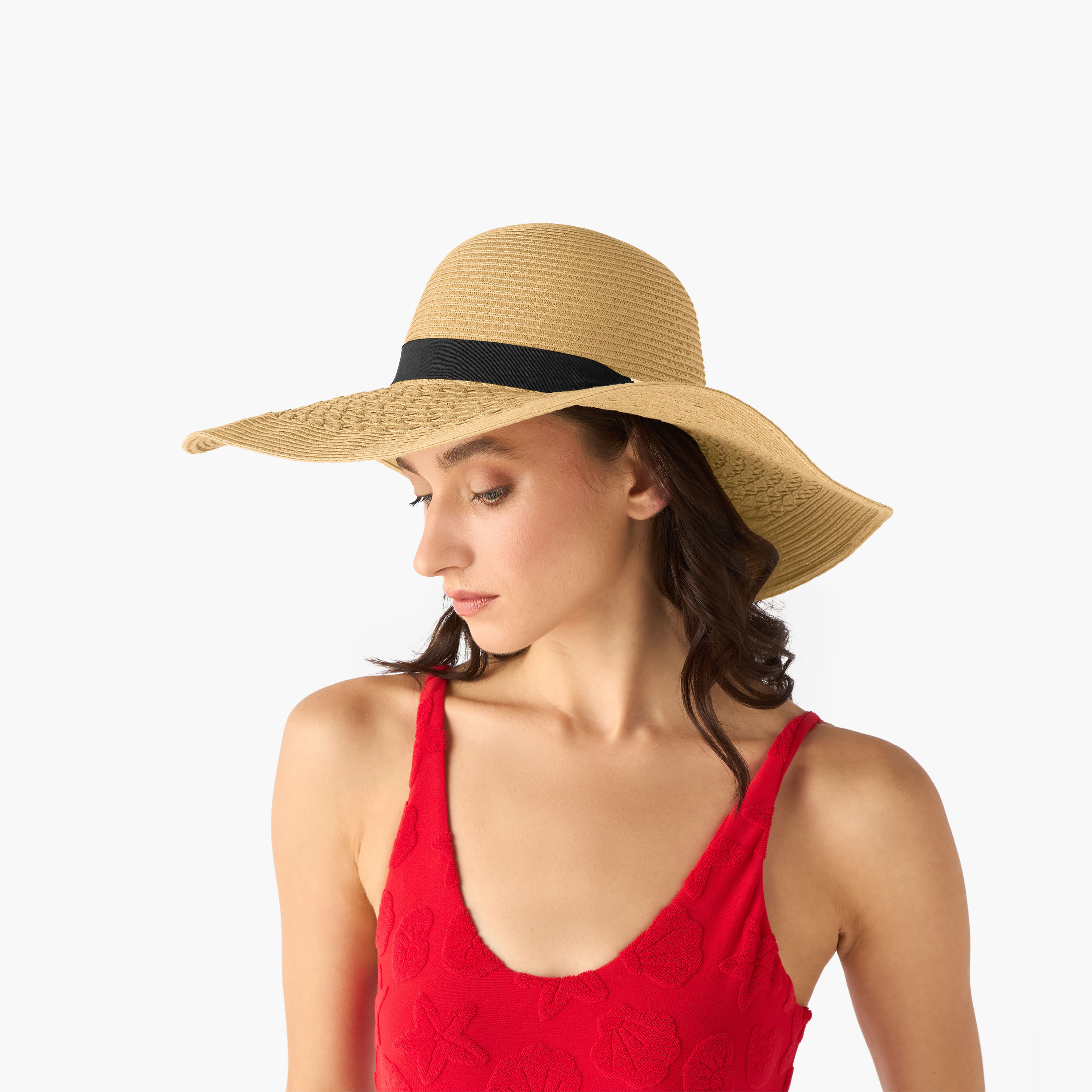 Wide Brim Straw Hat with Ribbon Accent-women-clothingaccessories-capsandhats-image-2