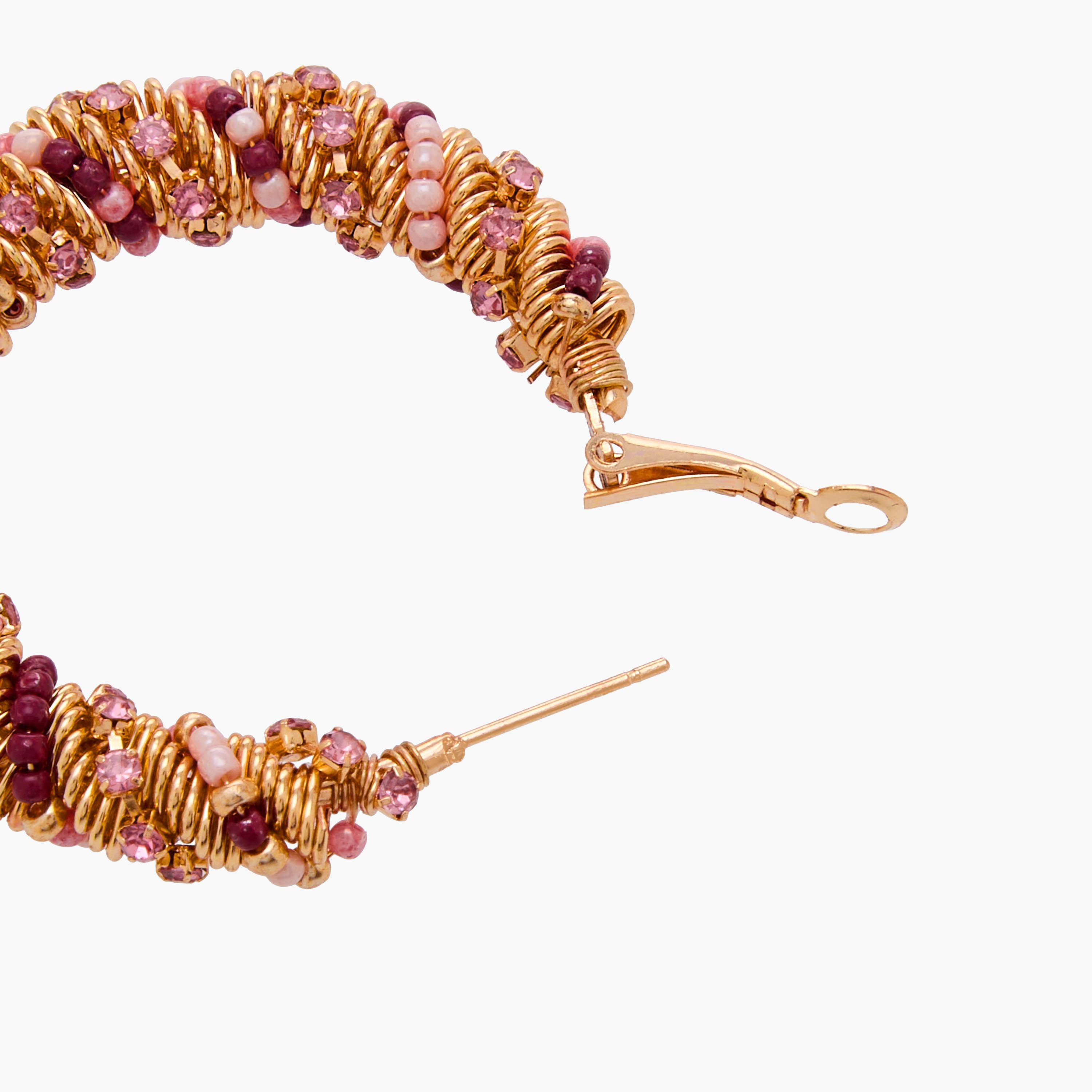 Gold Tone Embellished Hoop Earrings with Hinged Clasp-women-watchesandjewellery-jewellery-earrings-image-5