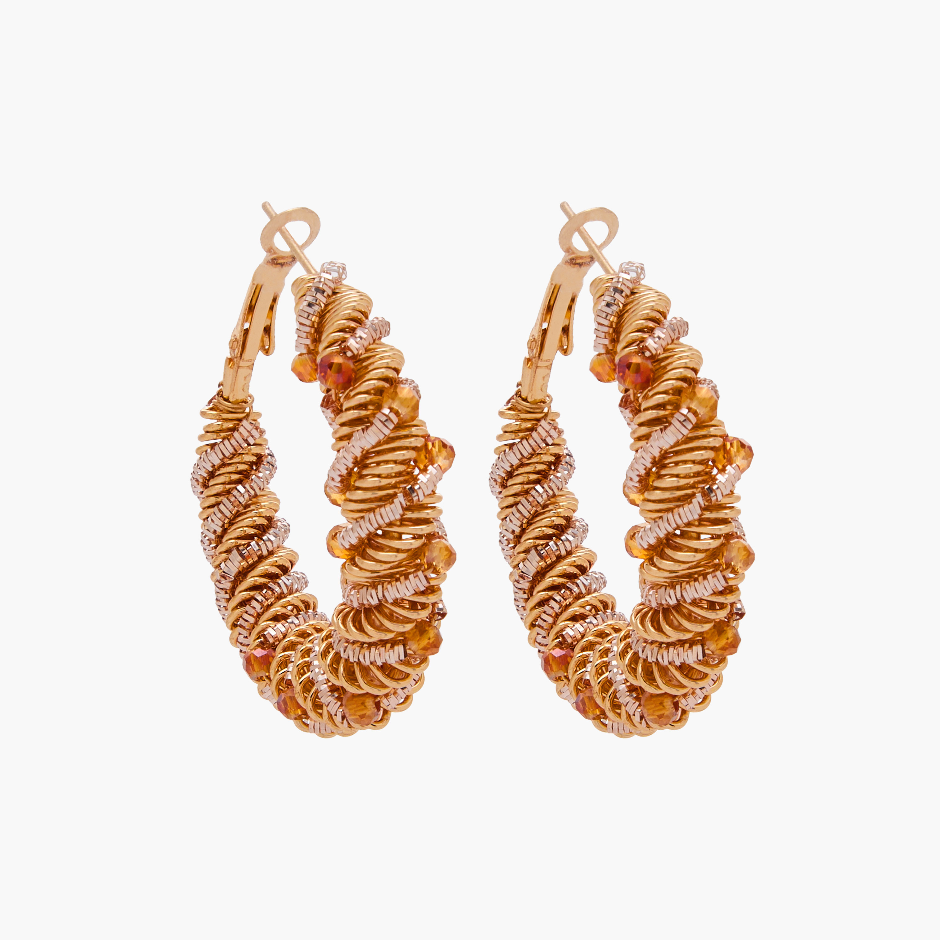 Gold Tone Embellished Hoop Earrings with Hinged Closure-women-watchesandjewellery-jewellery-earrings-image-1