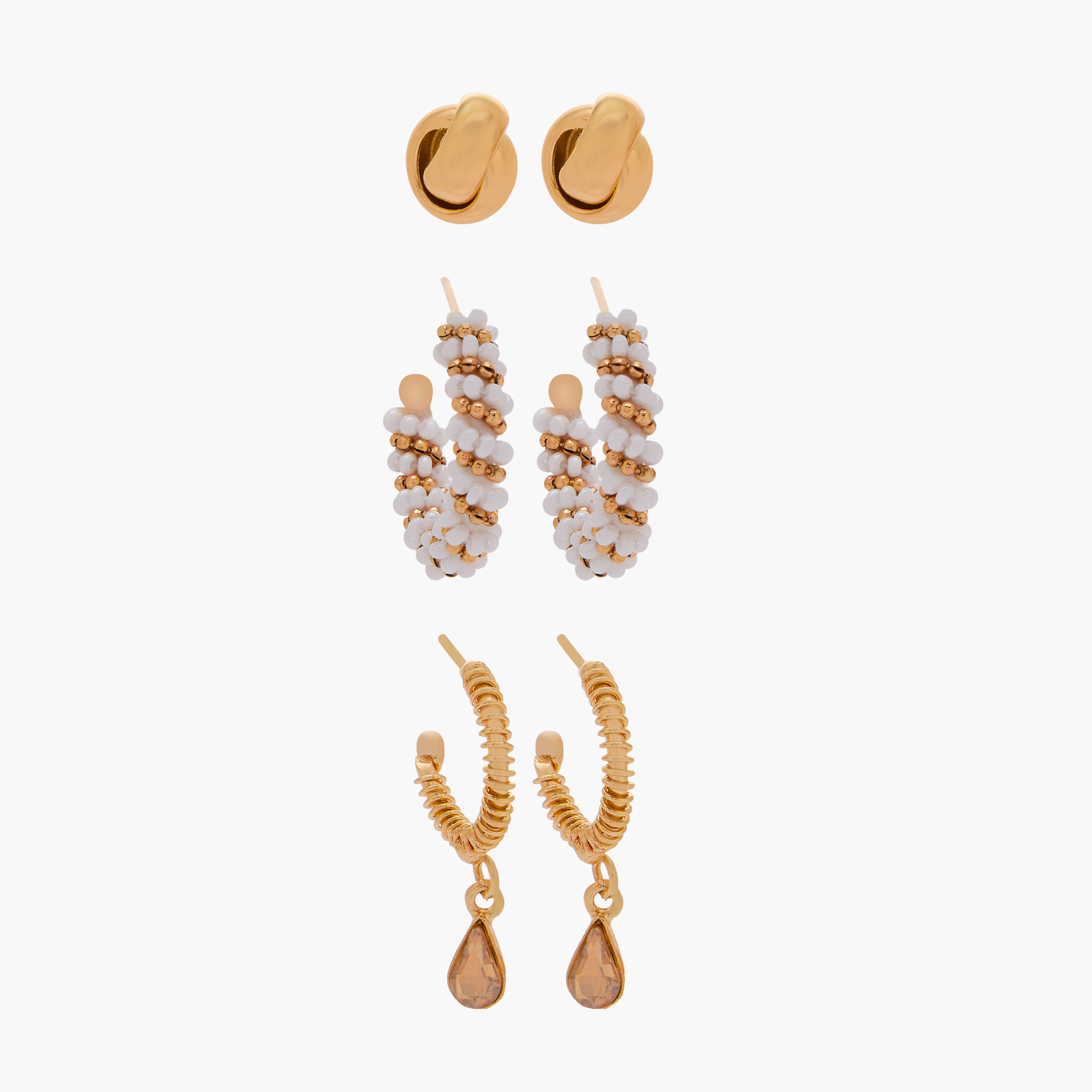Pack of 3 Gold Tone Assorted Earrings with Pushback Closure-women-watchesandjewellery-jewellery-earrings-image-1