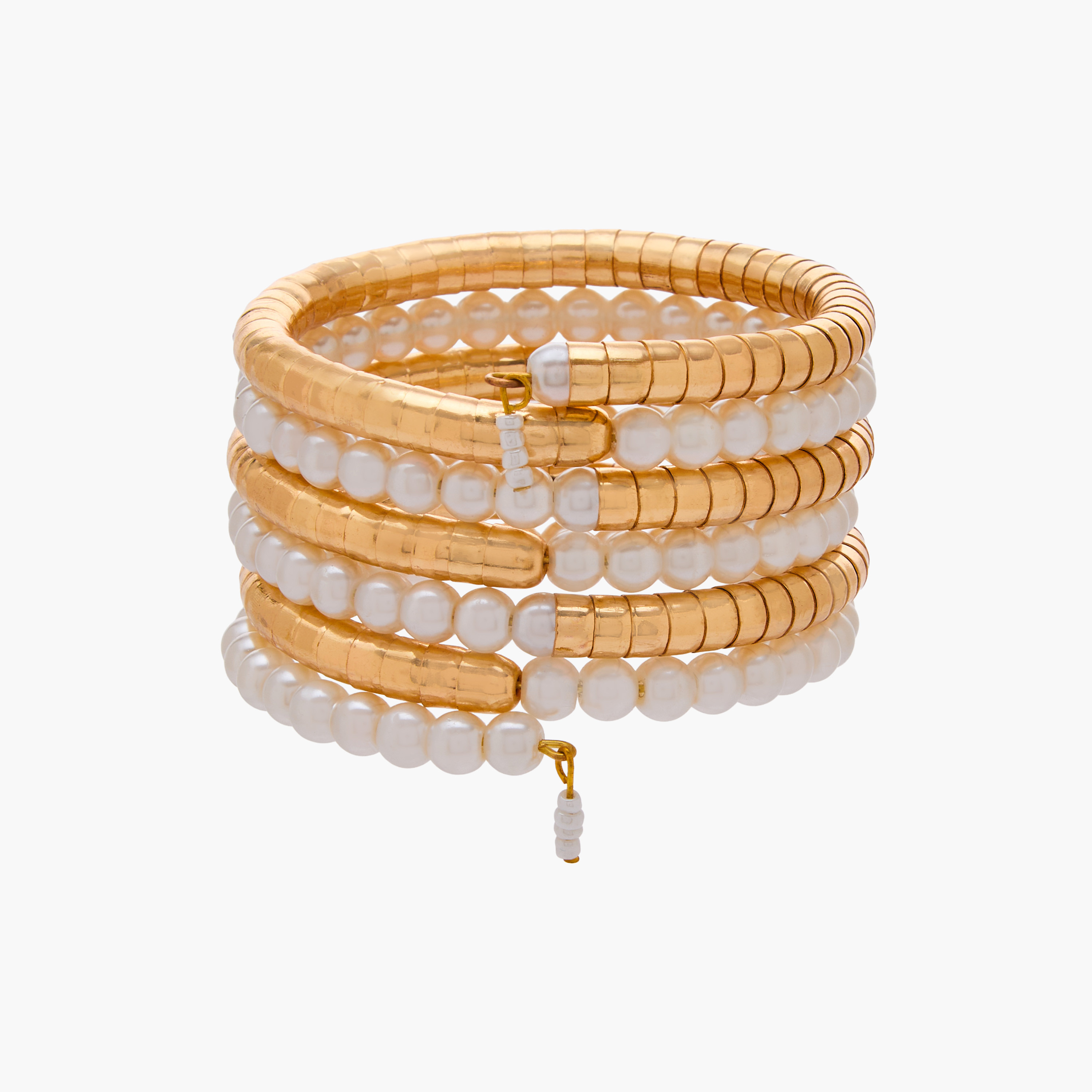 Gold Tone Beaded Pearl Coil Bracelet-women-watchesandjewellery-jewellery-banglesandbracelets-image-1