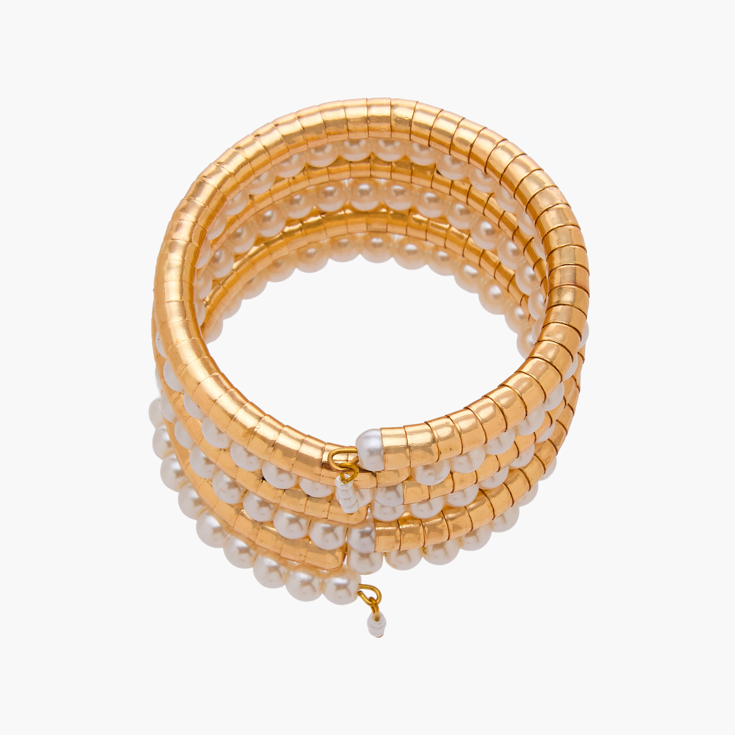 Gold Tone Beaded Pearl Coil Bracelet-women-watchesandjewellery-jewellery-banglesandbracelets-image-3