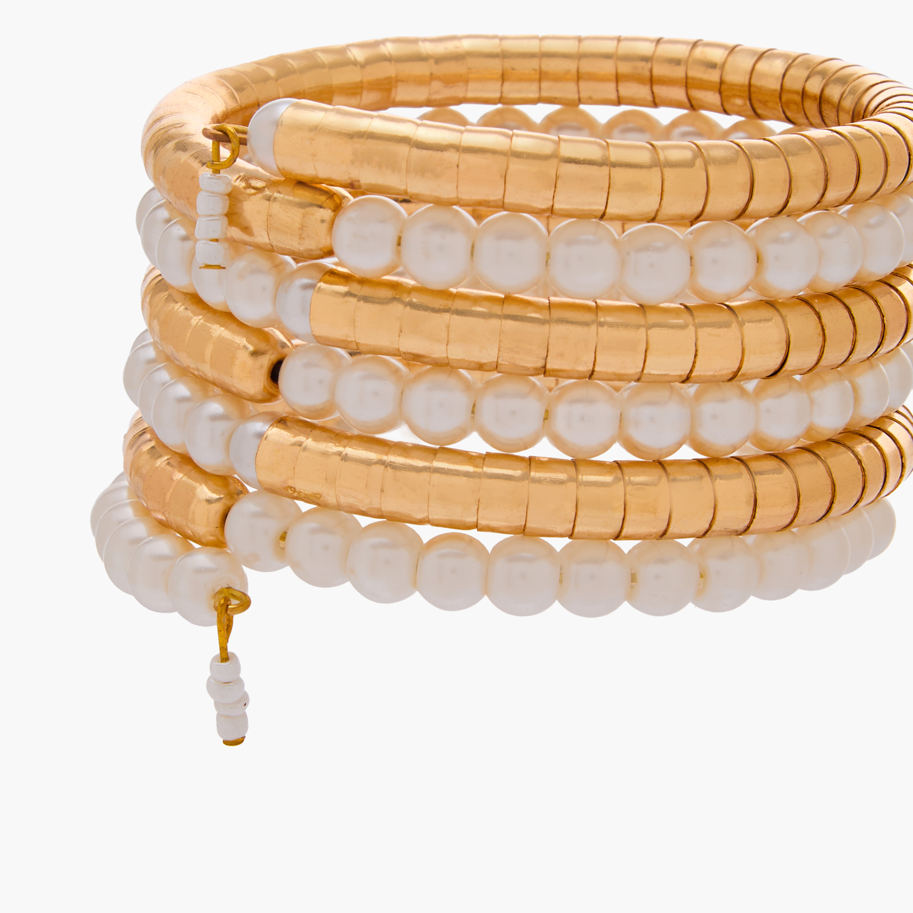 Gold Tone Beaded Pearl Coil Bracelet-women-watchesandjewellery-jewellery-banglesandbracelets-image-4