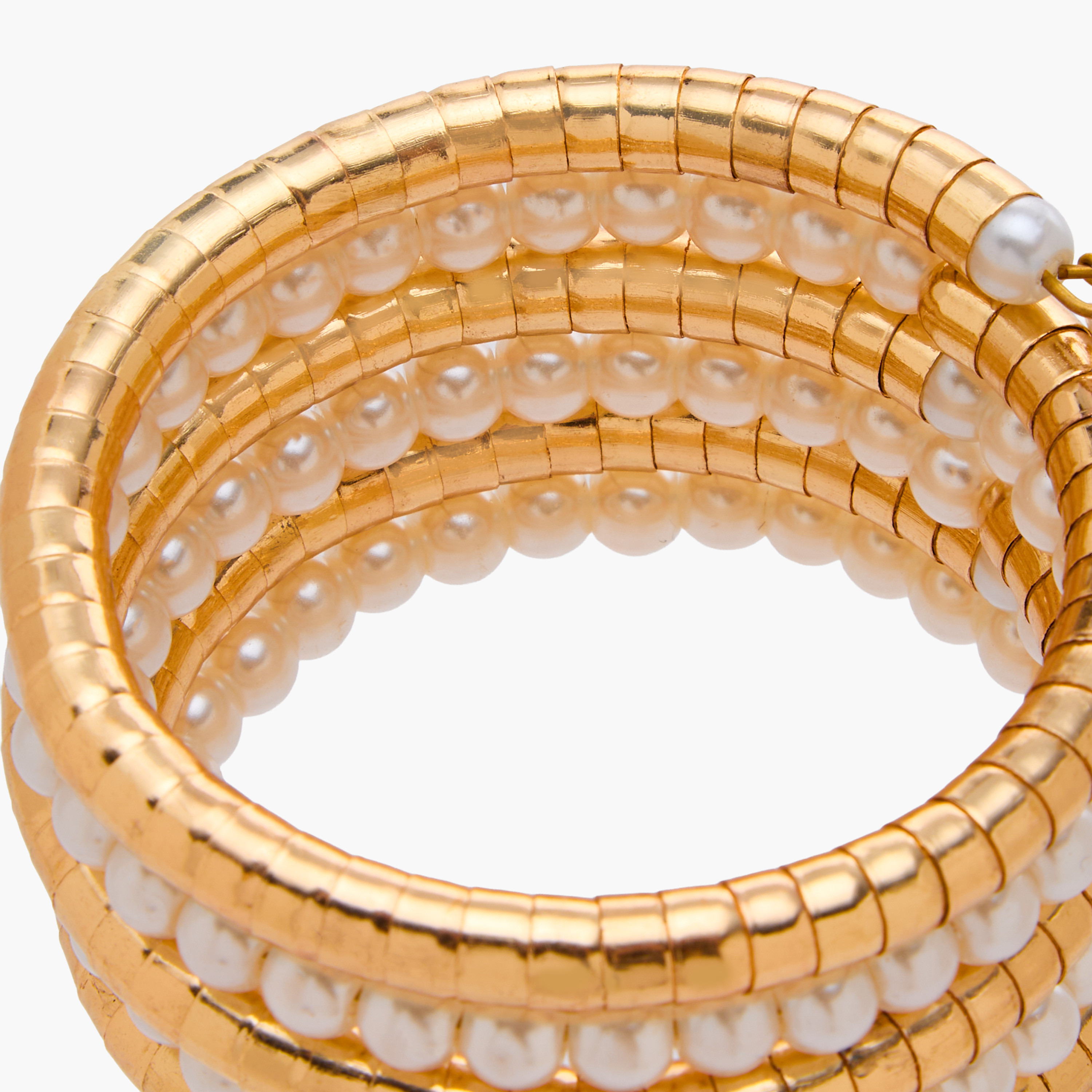 Gold Tone Beaded Pearl Coil Bracelet-women-watchesandjewellery-jewellery-banglesandbracelets-image-5