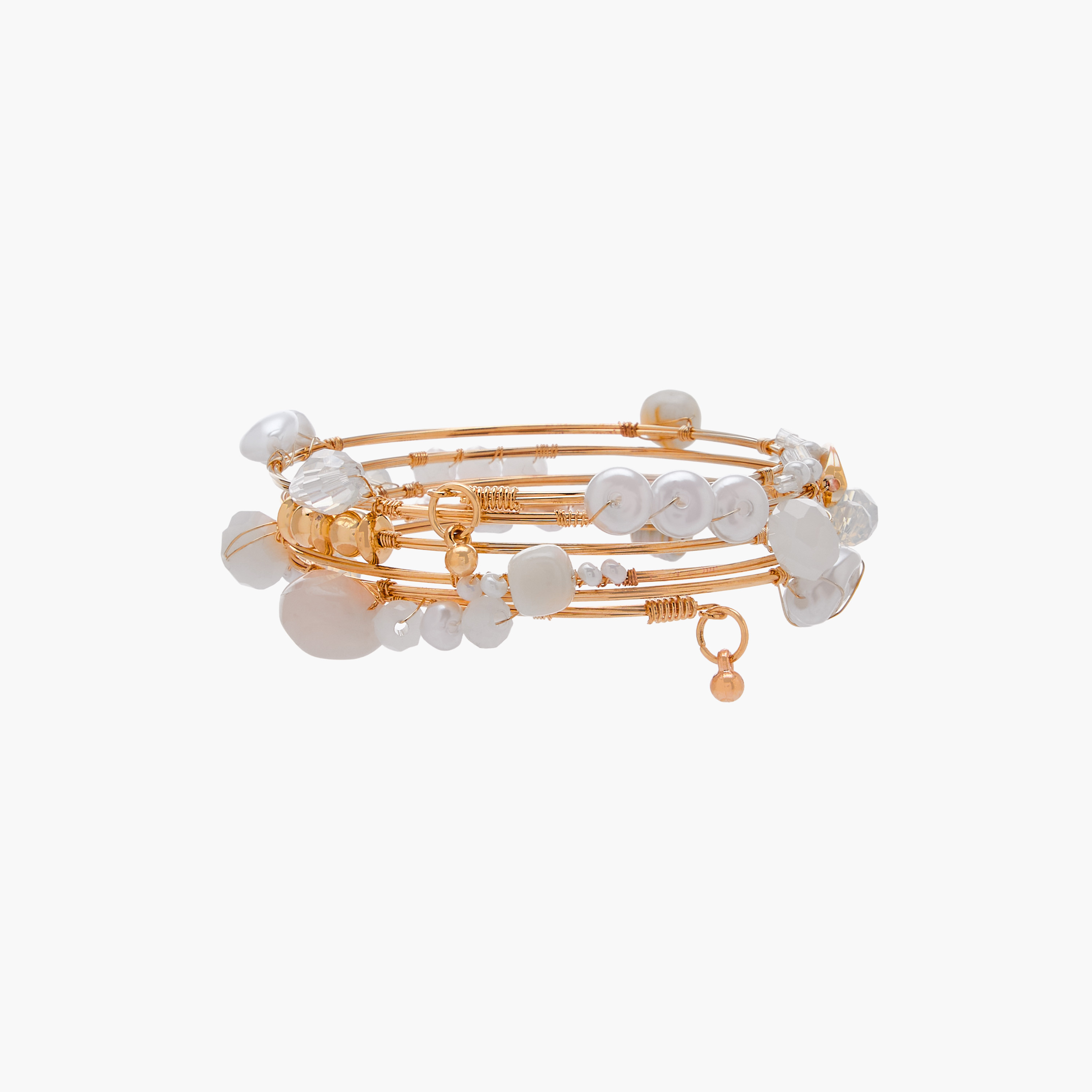 Gold Tone Pearl Beaded Coil Bracelet-women-watchesandjewellery-jewellery-banglesandbracelets-image-1