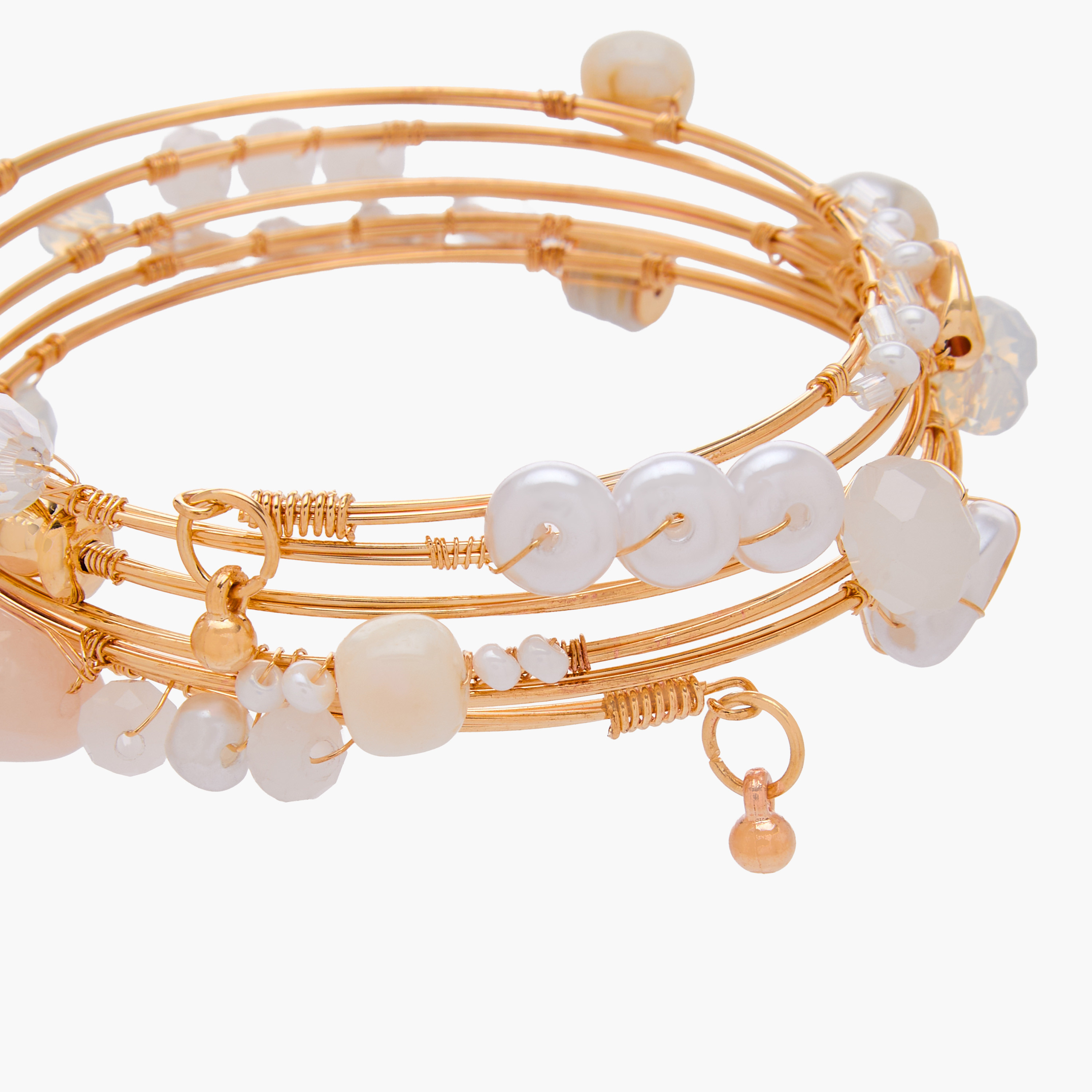 Gold Tone Pearl Beaded Coil Bracelet-women-watchesandjewellery-jewellery-banglesandbracelets-image-4