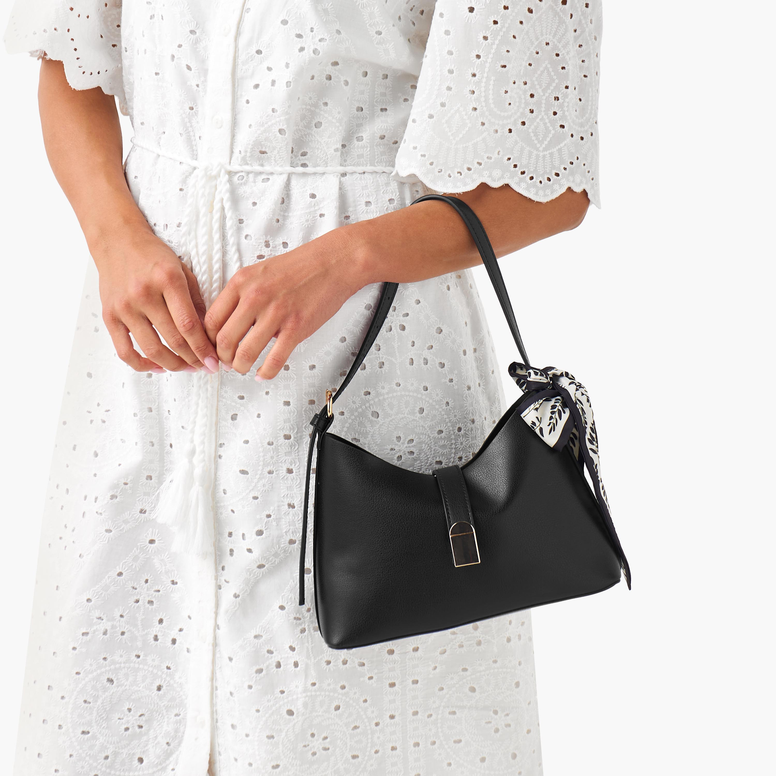 Floral Print Scarf Detail Shoulder Bag with Adjustable Handle-women-bagsandwallets-handbags-image-2