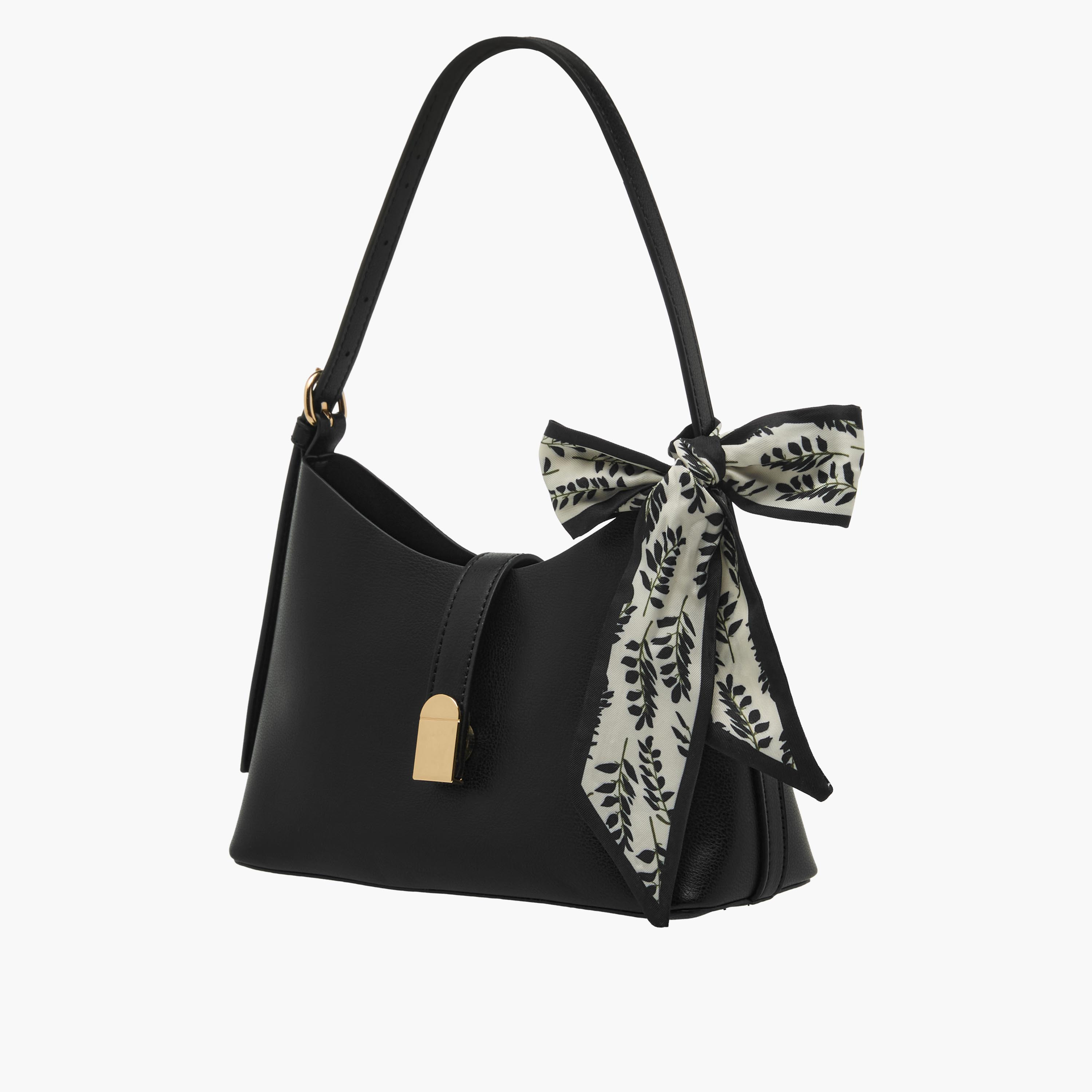 Floral Print Scarf Detail Shoulder Bag with Adjustable Handle-women-bagsandwallets-handbags-image-3