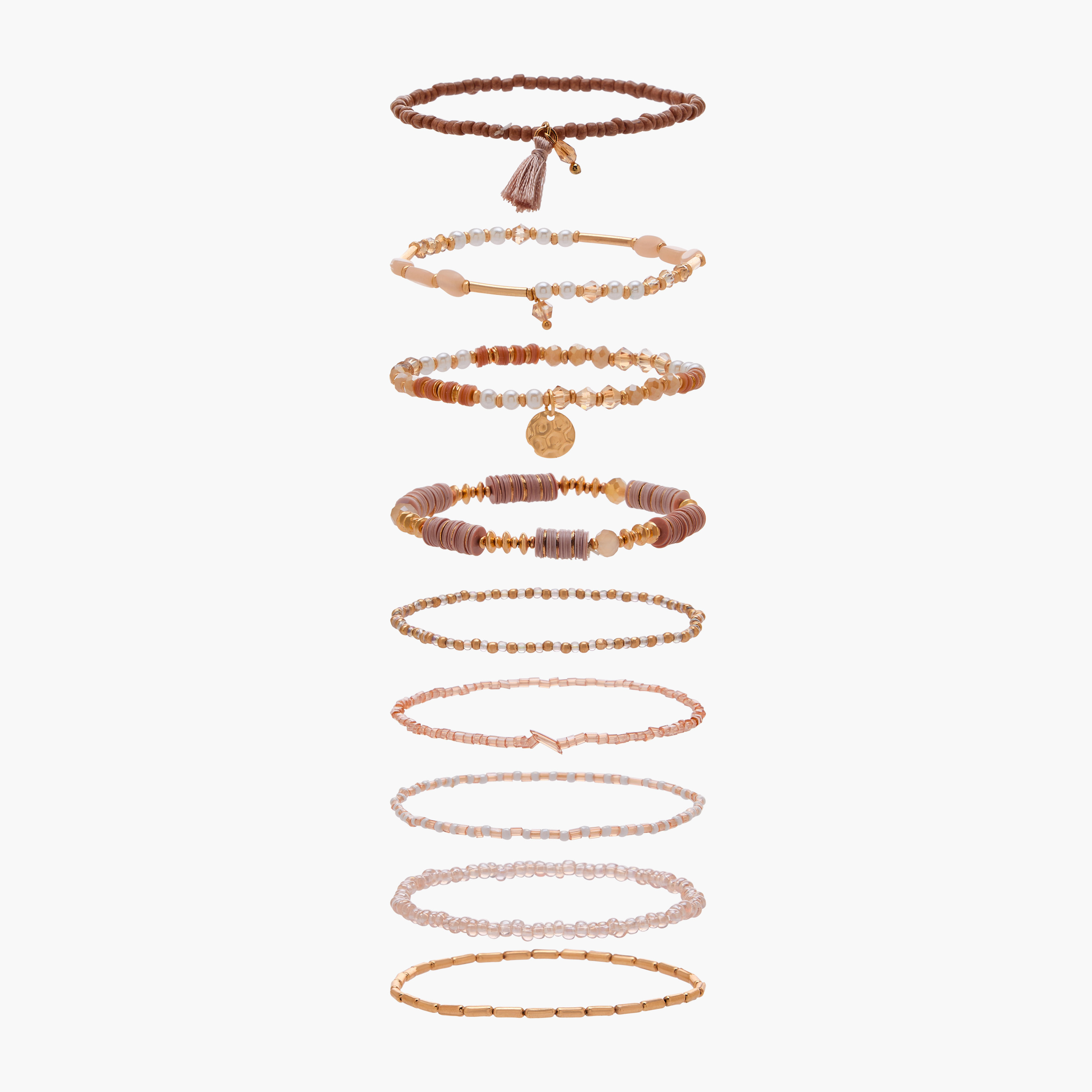 Pack of 9 Gold Tone Beaded Stretch Bracelet-women-watchesandjewellery-jewellery-banglesandbracelets-image-1