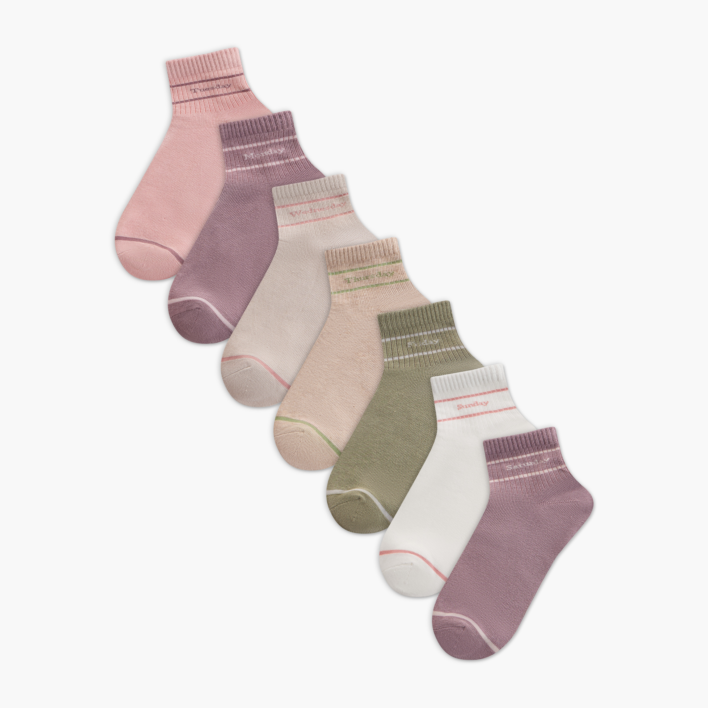 طقم جوارب قطن 7 أزواج بطول ربلة الساق-women-socksandstockings-image-1