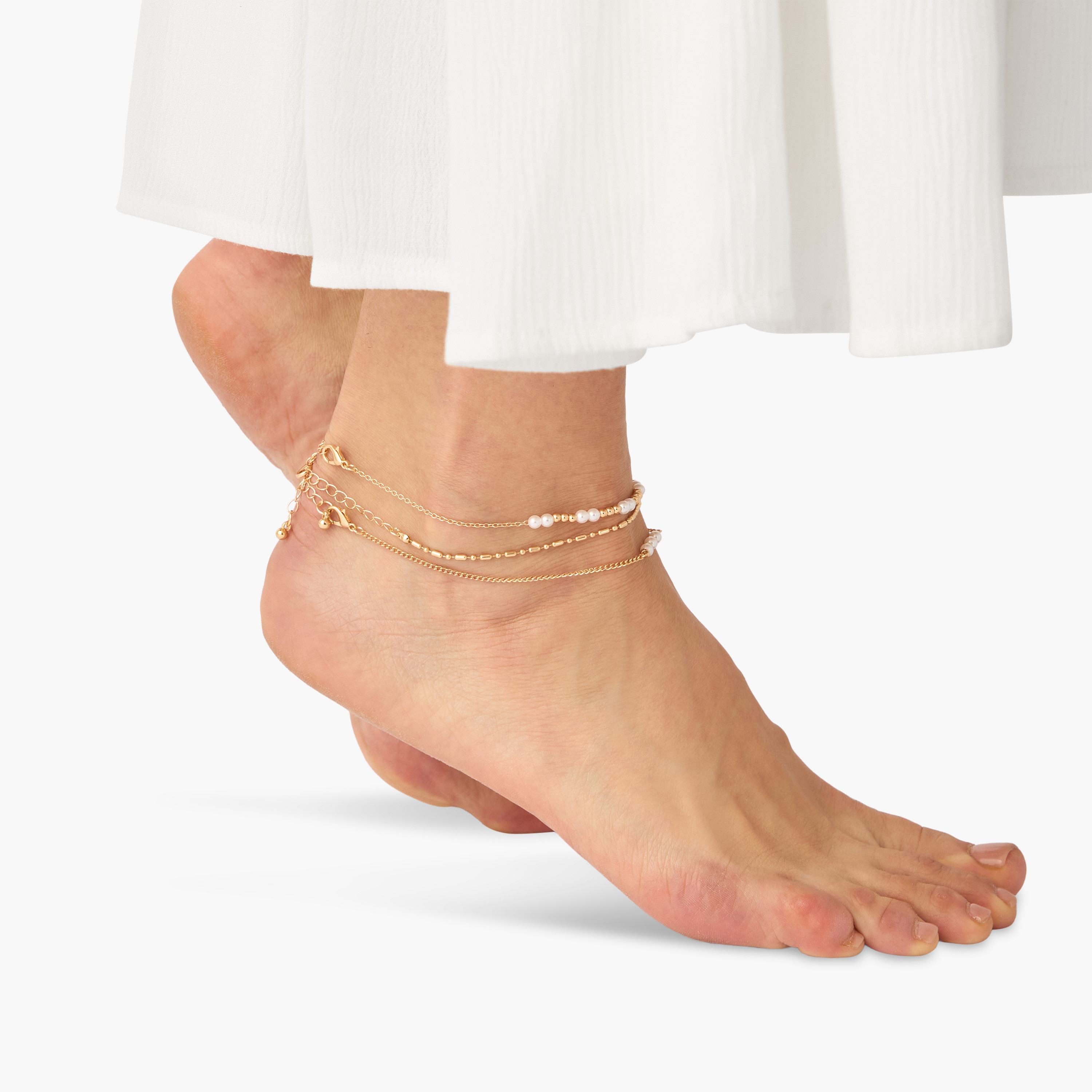 طقم من 3 - خلخال مزين بلون ذهبي-women-watchesandjewellery-jewellery-anklets-image-9