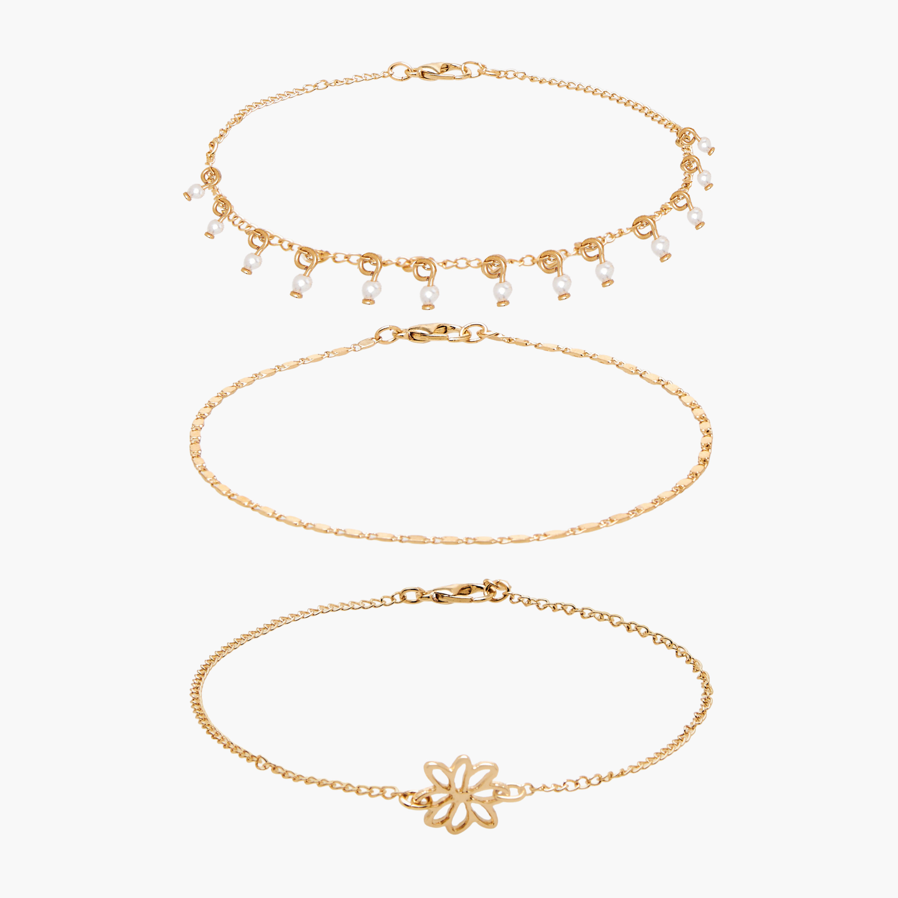 طقم من 3 - خلخال مزين بلون ذهبي-women-watchesandjewellery-jewellery-anklets-image-1