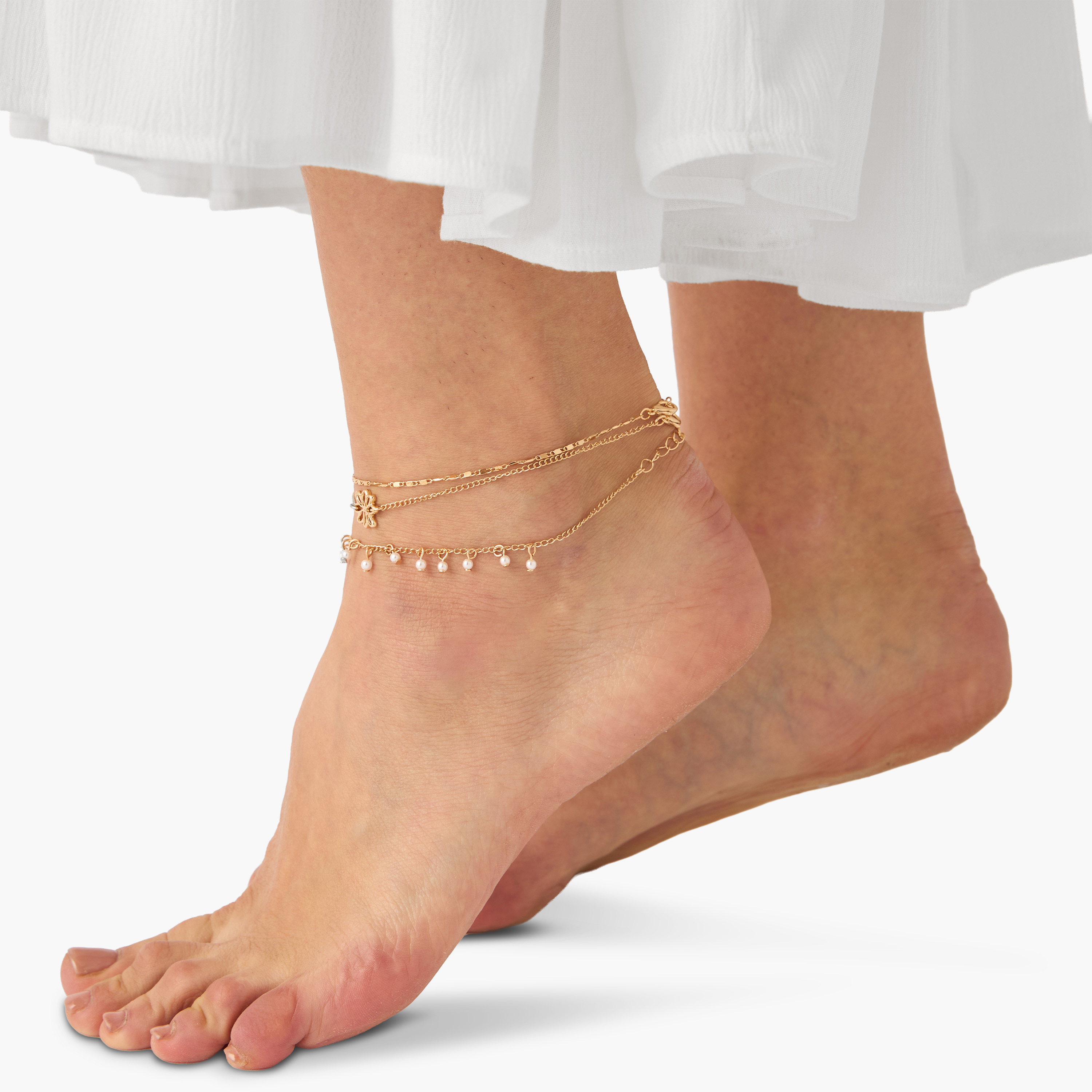 طقم من 3 - خلخال مزين بلون ذهبي-women-watchesandjewellery-jewellery-anklets-image-9