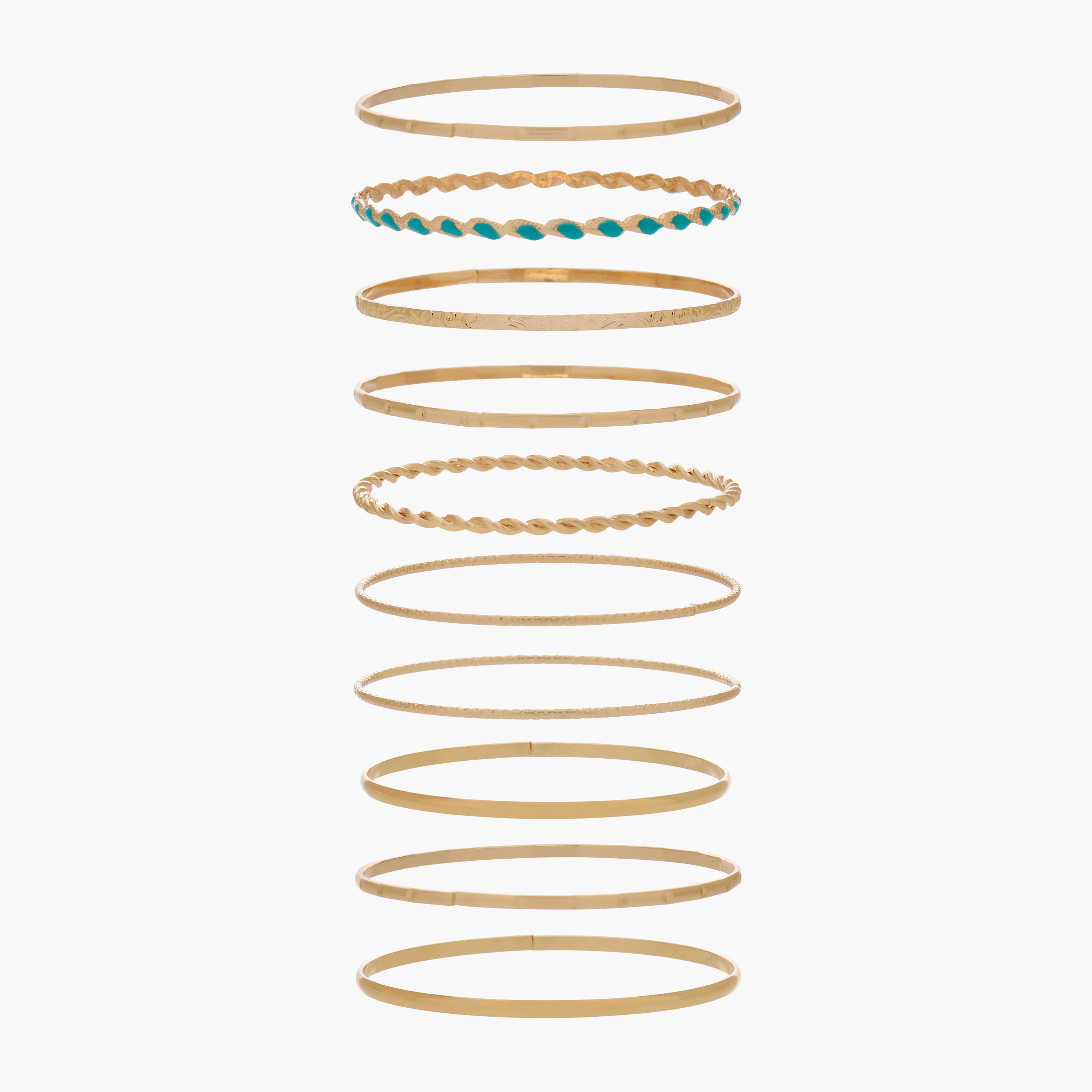 طقم أساور بارزة الملمس بلون ذهبي - 10 قطع-women-watchesandjewellery-jewellery-banglesandbracelets-image-1