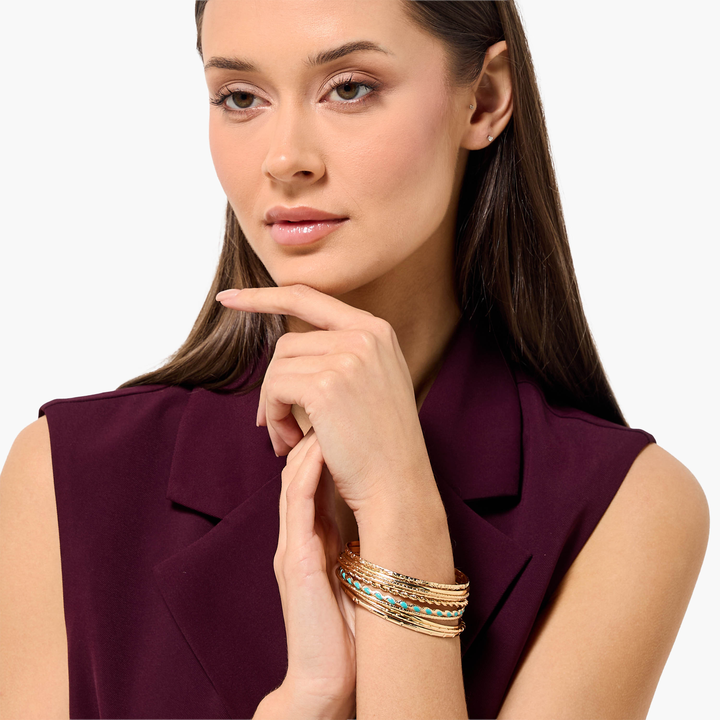طقم أساور بارزة الملمس بلون ذهبي - 10 قطع-women-watchesandjewellery-jewellery-banglesandbracelets-image-2