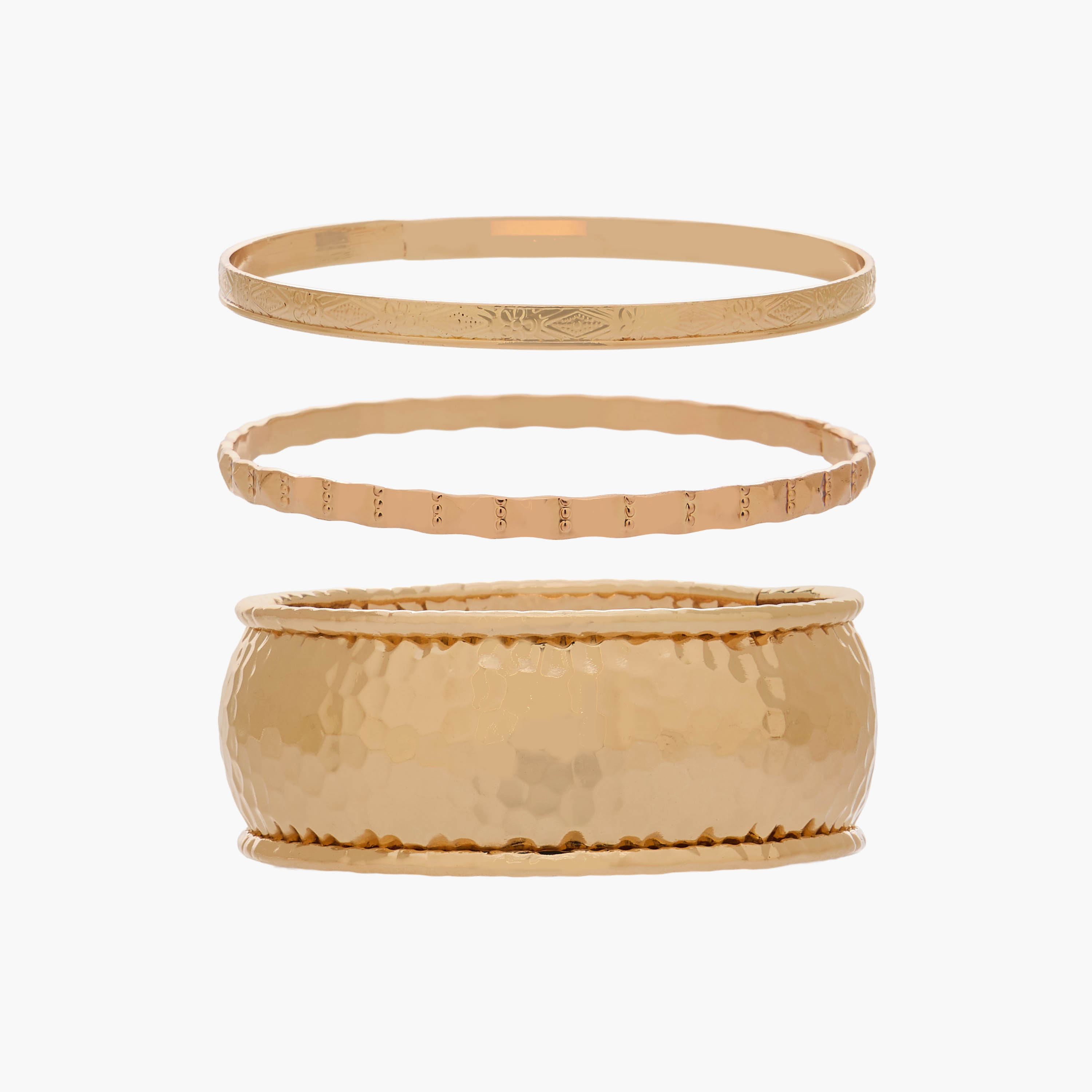 أساور ذهبية بارزة الملمس - طقم من 3 قطع-women-watchesandjewellery-jewellery-banglesandbracelets-image-1