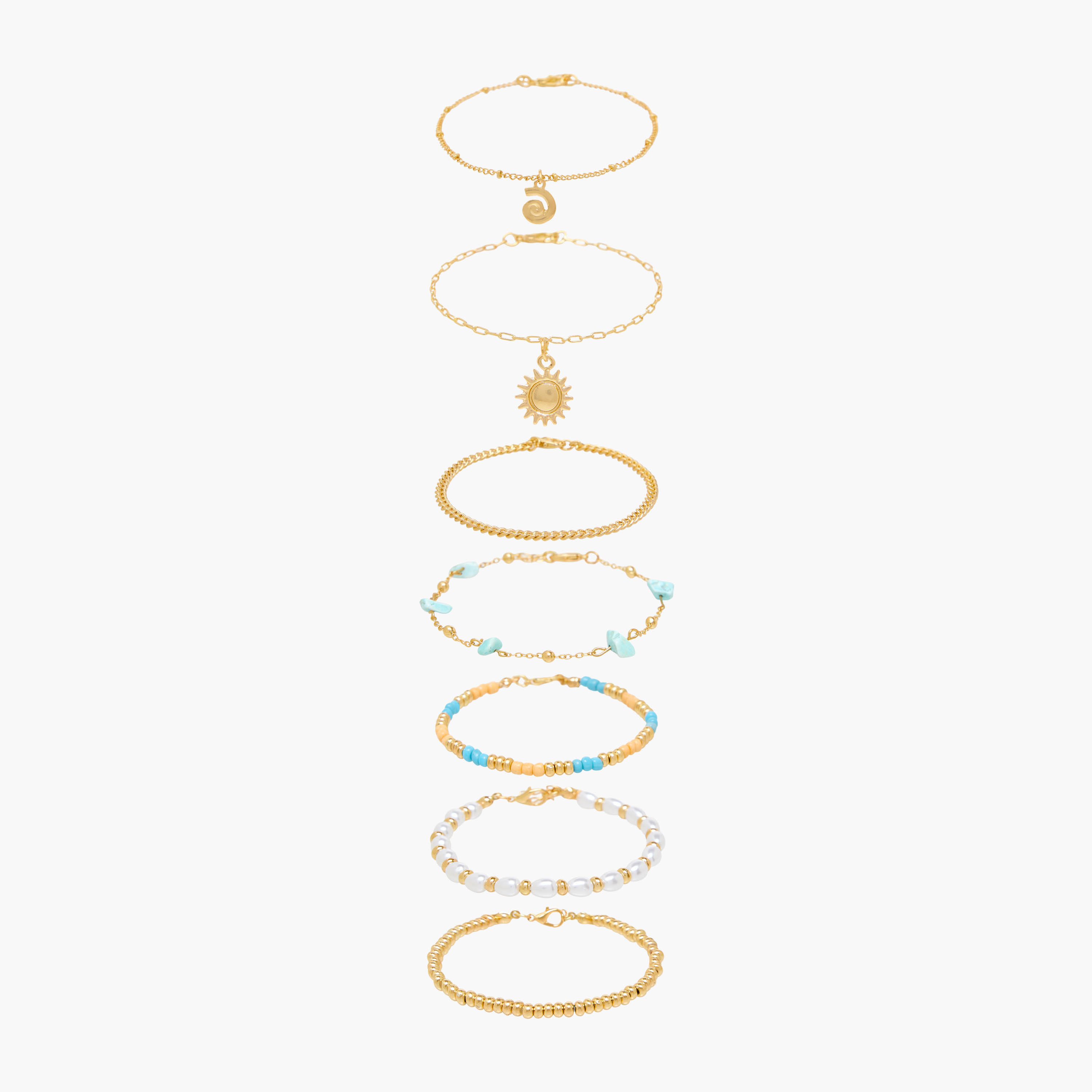 Pack of 7 Gold Tone Beaded Design Bracelet-women-watchesandjewellery-jewellery-banglesandbracelets-image-1