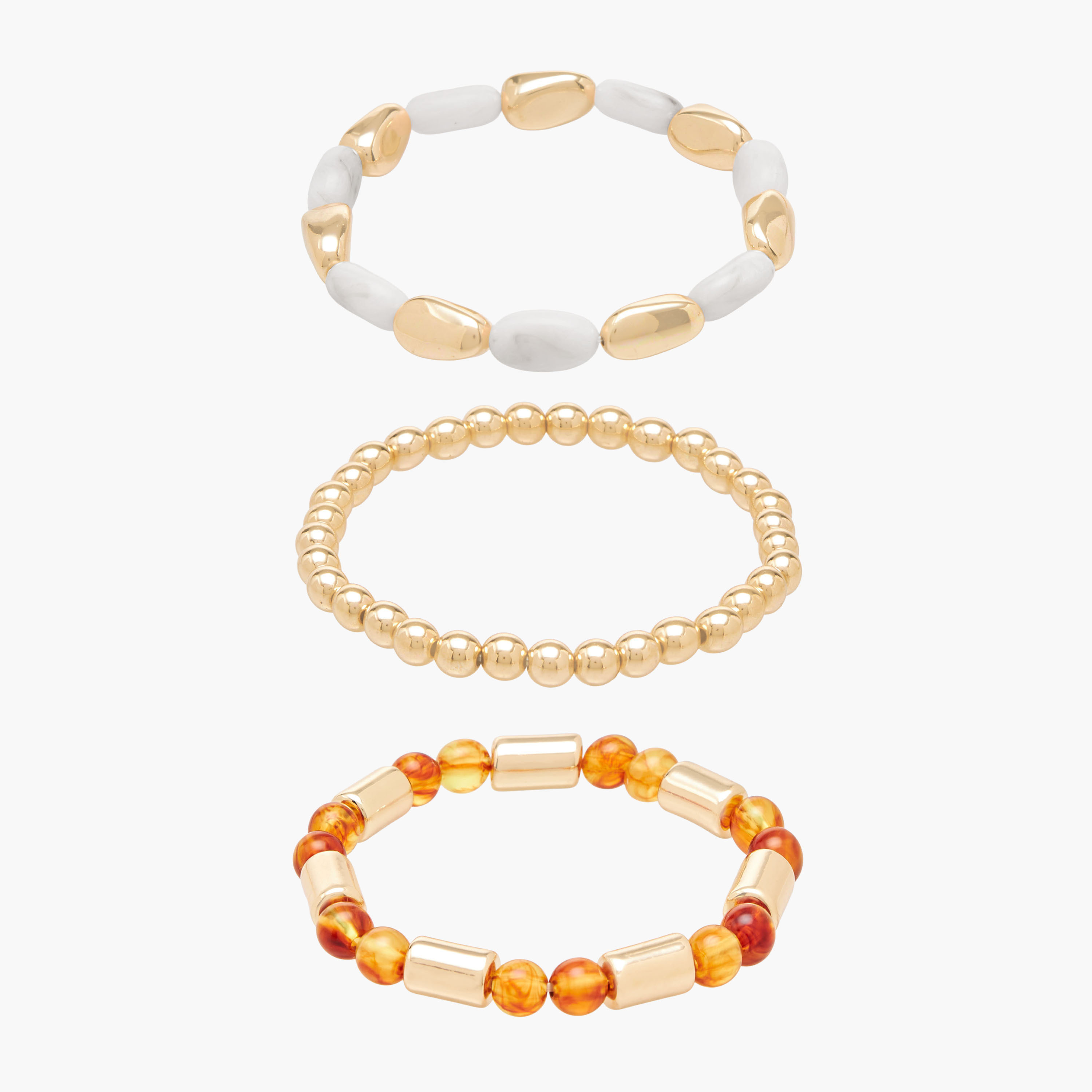 طقم من 3 - سوار خرز مطاطي بلون ذهبي-women-watchesandjewellery-jewellery-banglesandbracelets-image-1