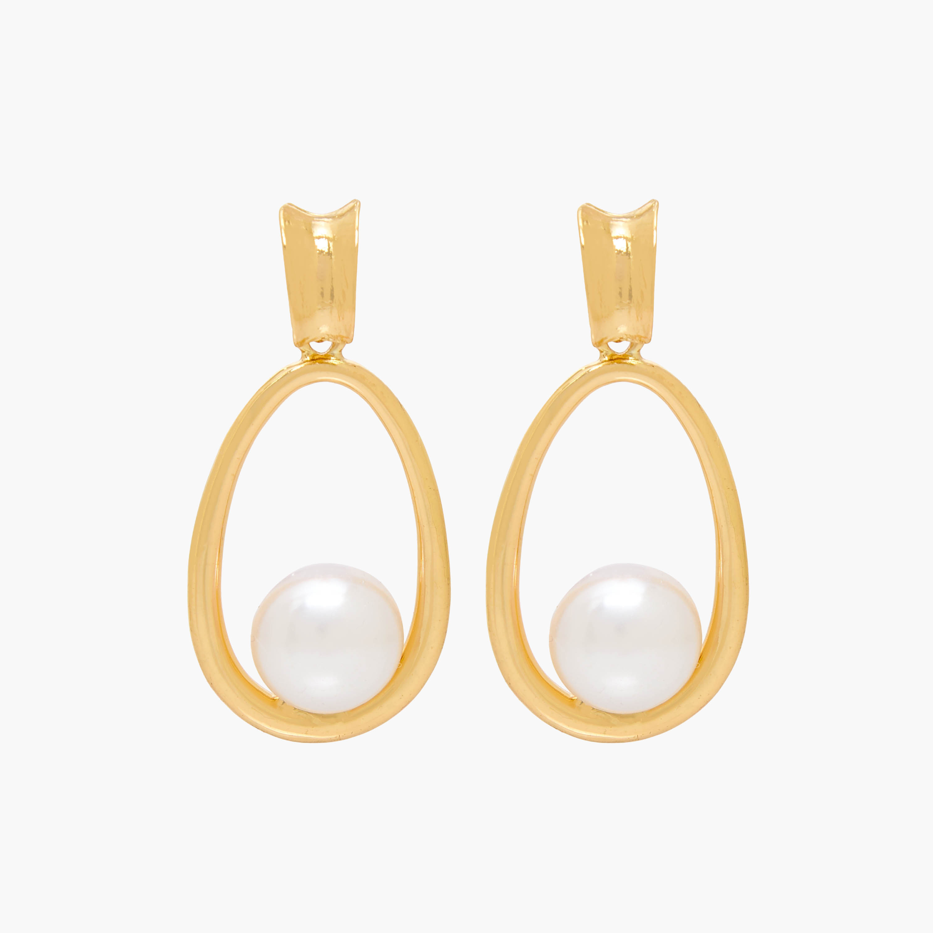 Gold Tone Pearl Drop Earrings with Pushback Closure-women-watchesandjewellery-jewellery-earrings-image-1