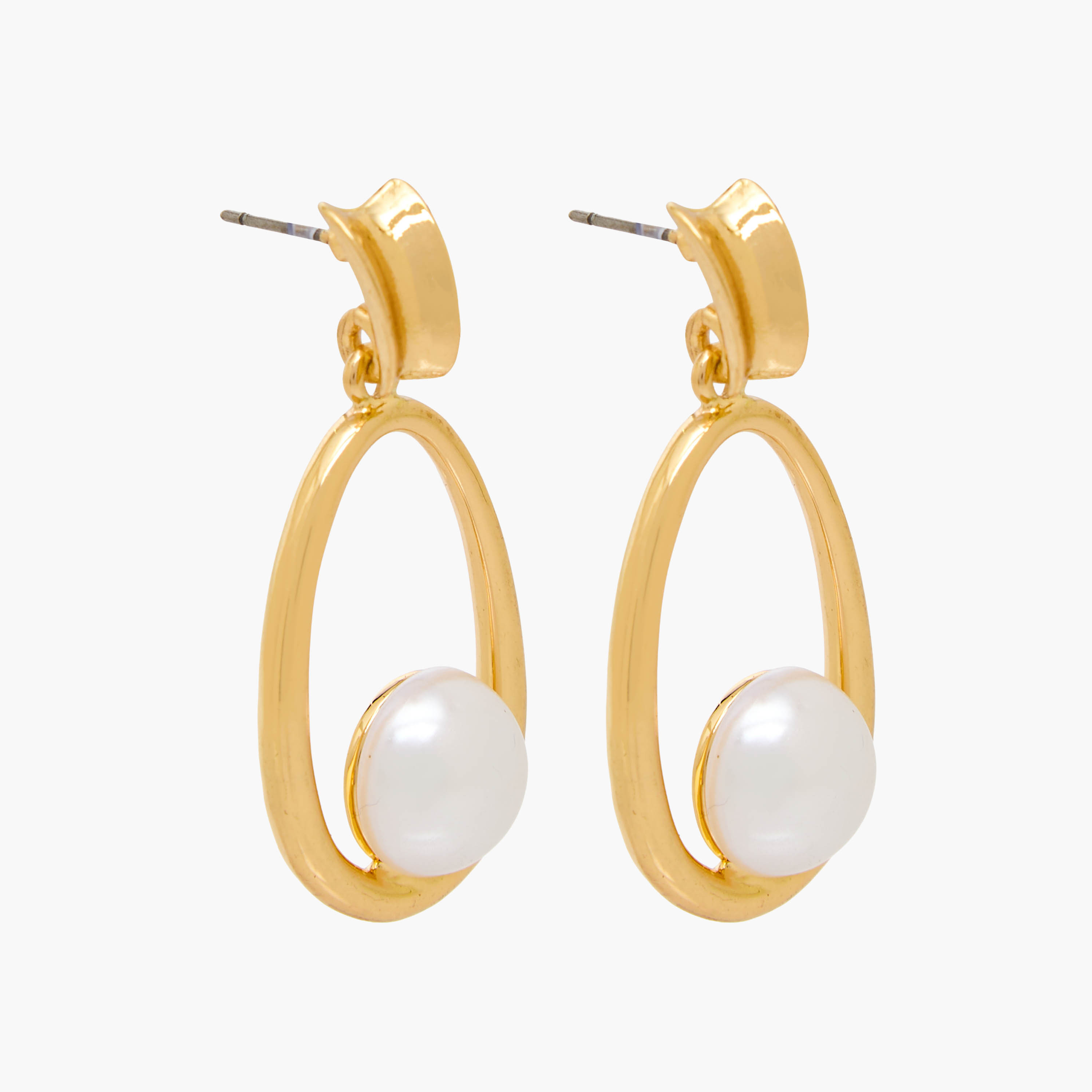 Gold Tone Pearl Drop Earrings with Pushback Closure-women-watchesandjewellery-jewellery-earrings-image-3