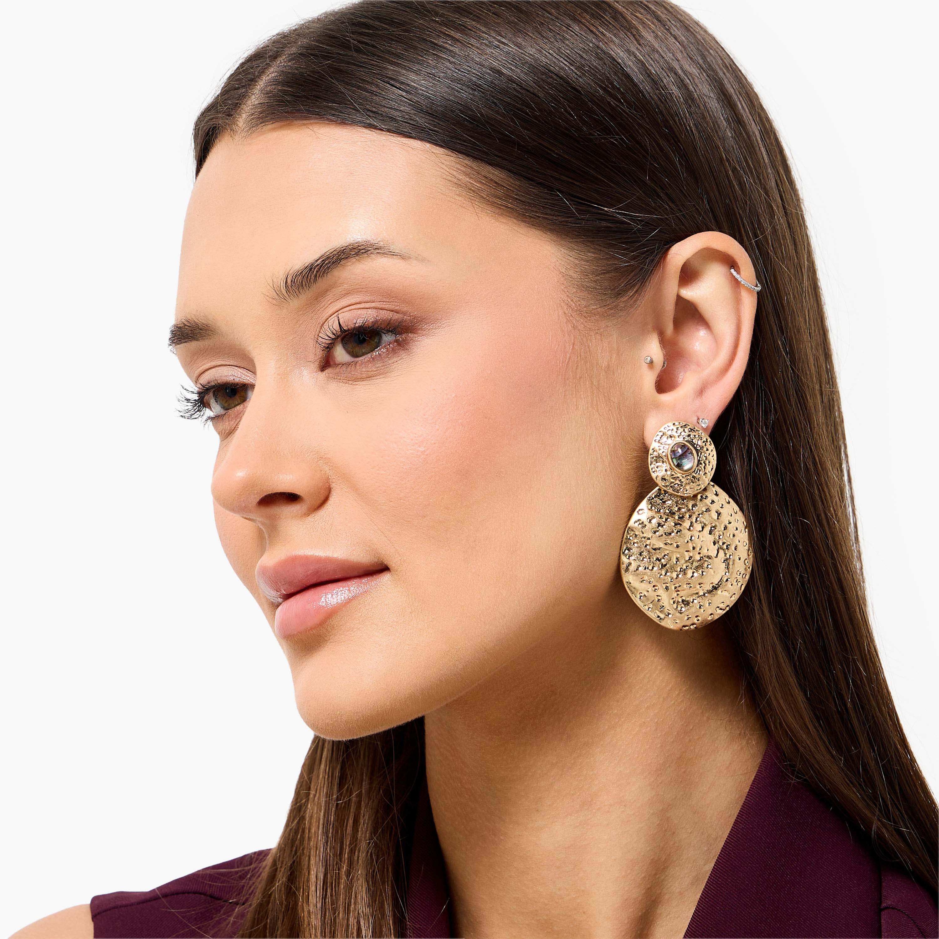 Gold Tone Textured Drop Earrings with Pushback Closure-women-watchesandjewellery-jewellery-earrings-image-2