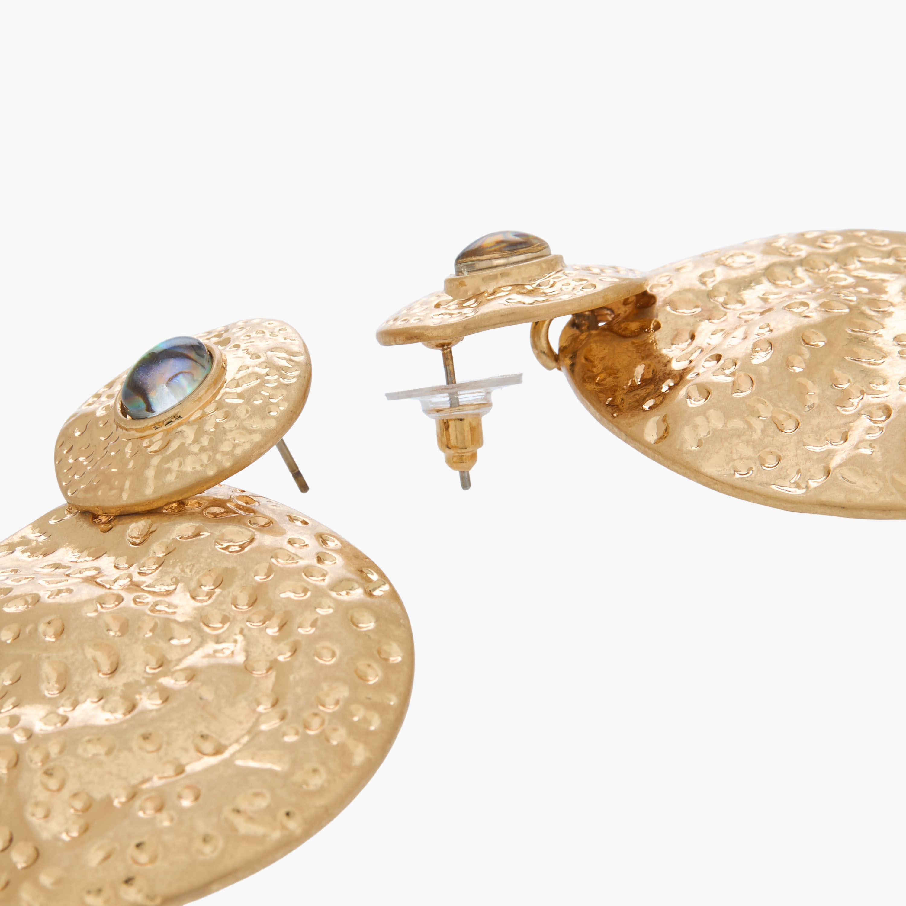 Gold Tone Textured Drop Earrings with Pushback Closure-women-watchesandjewellery-jewellery-earrings-image-5
