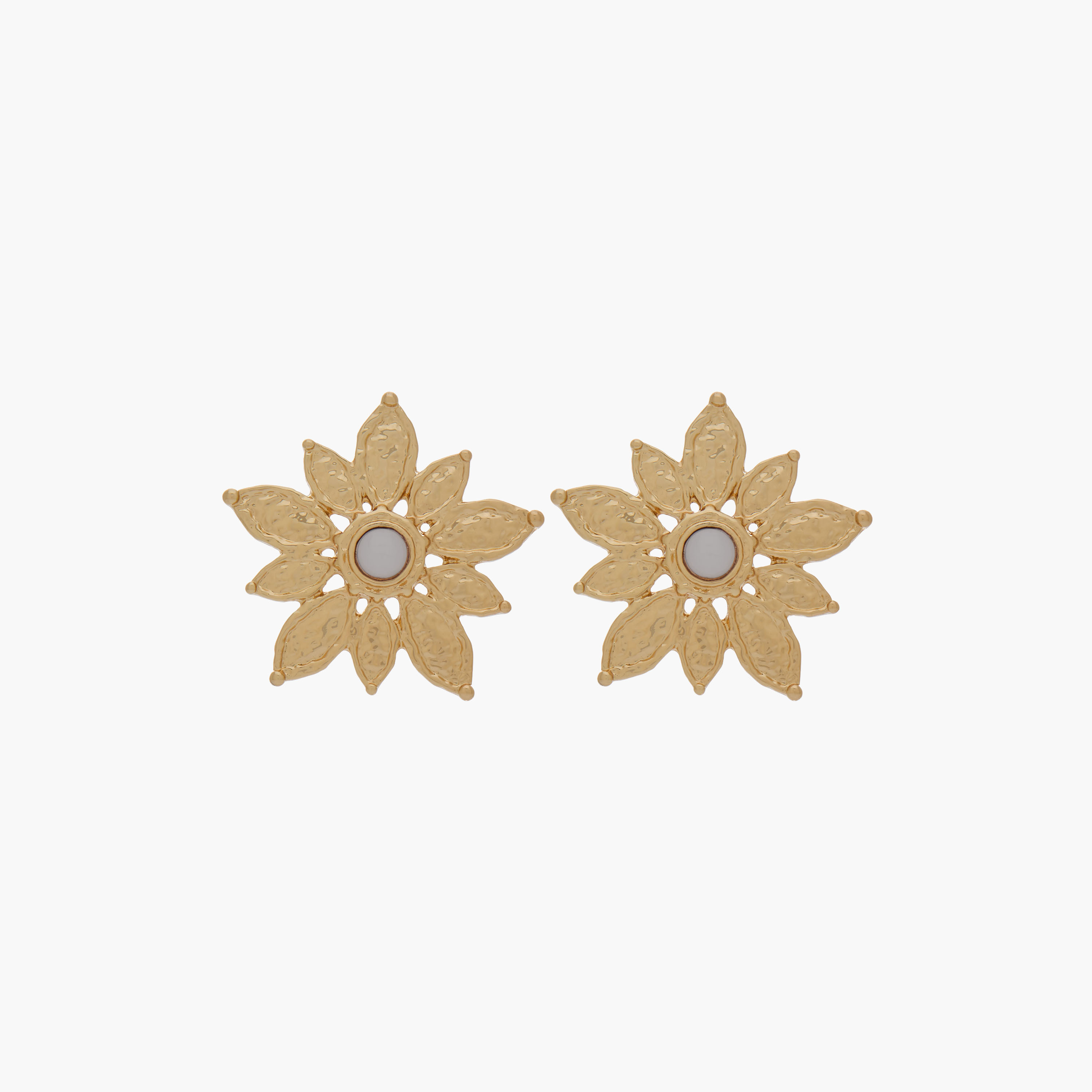 Gold Tone Textured Flower Stud Earrings with Pushback Closure-women-watchesandjewellery-jewellery-earrings-image-1