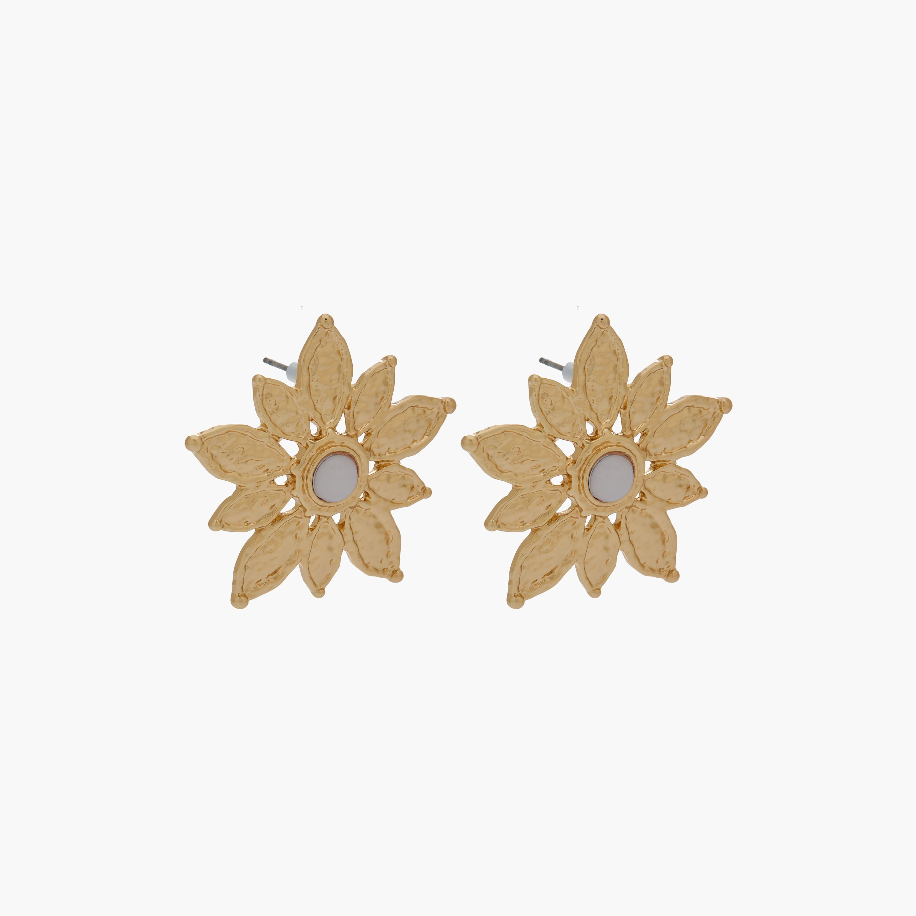 Gold Tone Textured Flower Stud Earrings with Pushback Closure-women-watchesandjewellery-jewellery-earrings-image-3