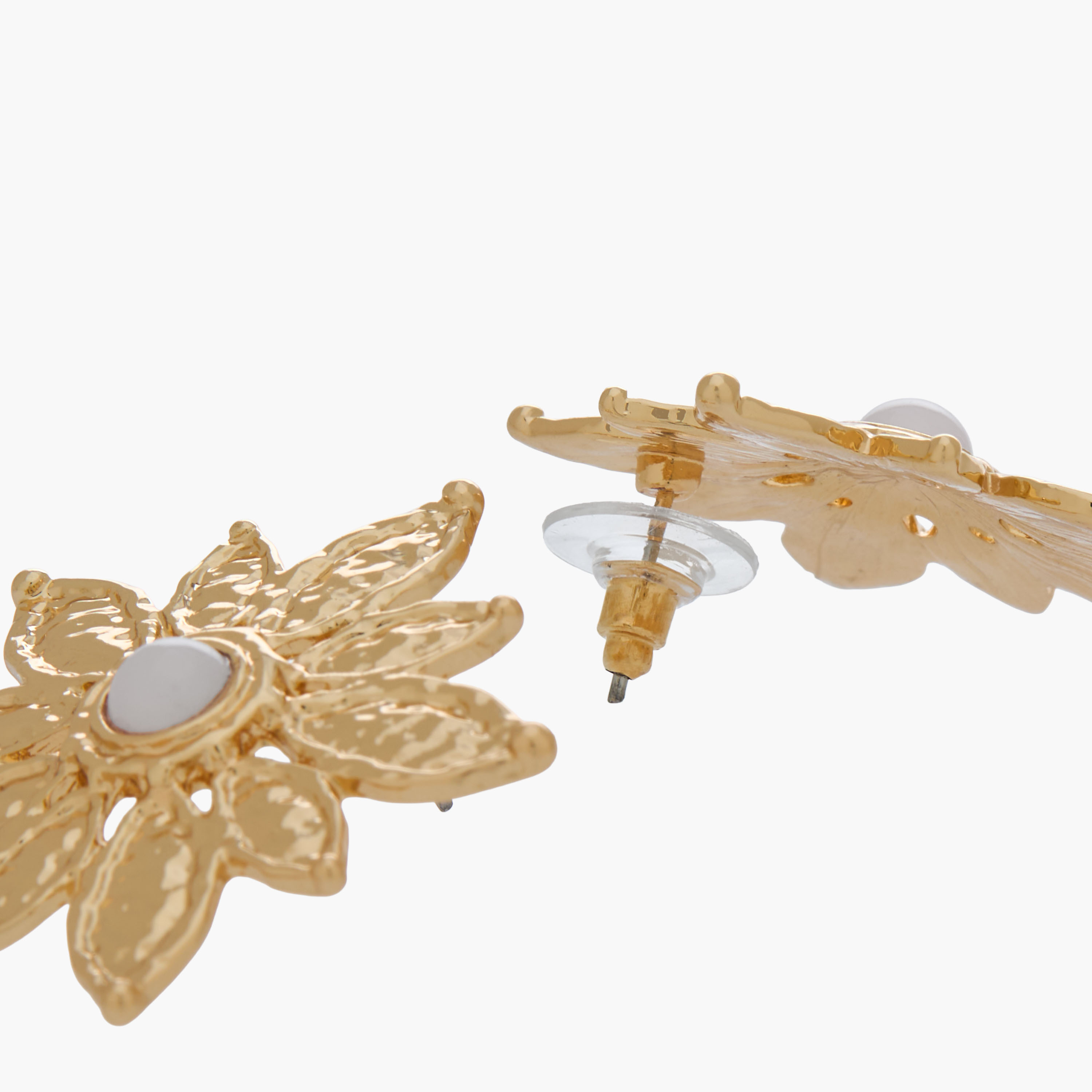 Gold Tone Textured Flower Stud Earrings with Pushback Closure-women-watchesandjewellery-jewellery-earrings-image-5