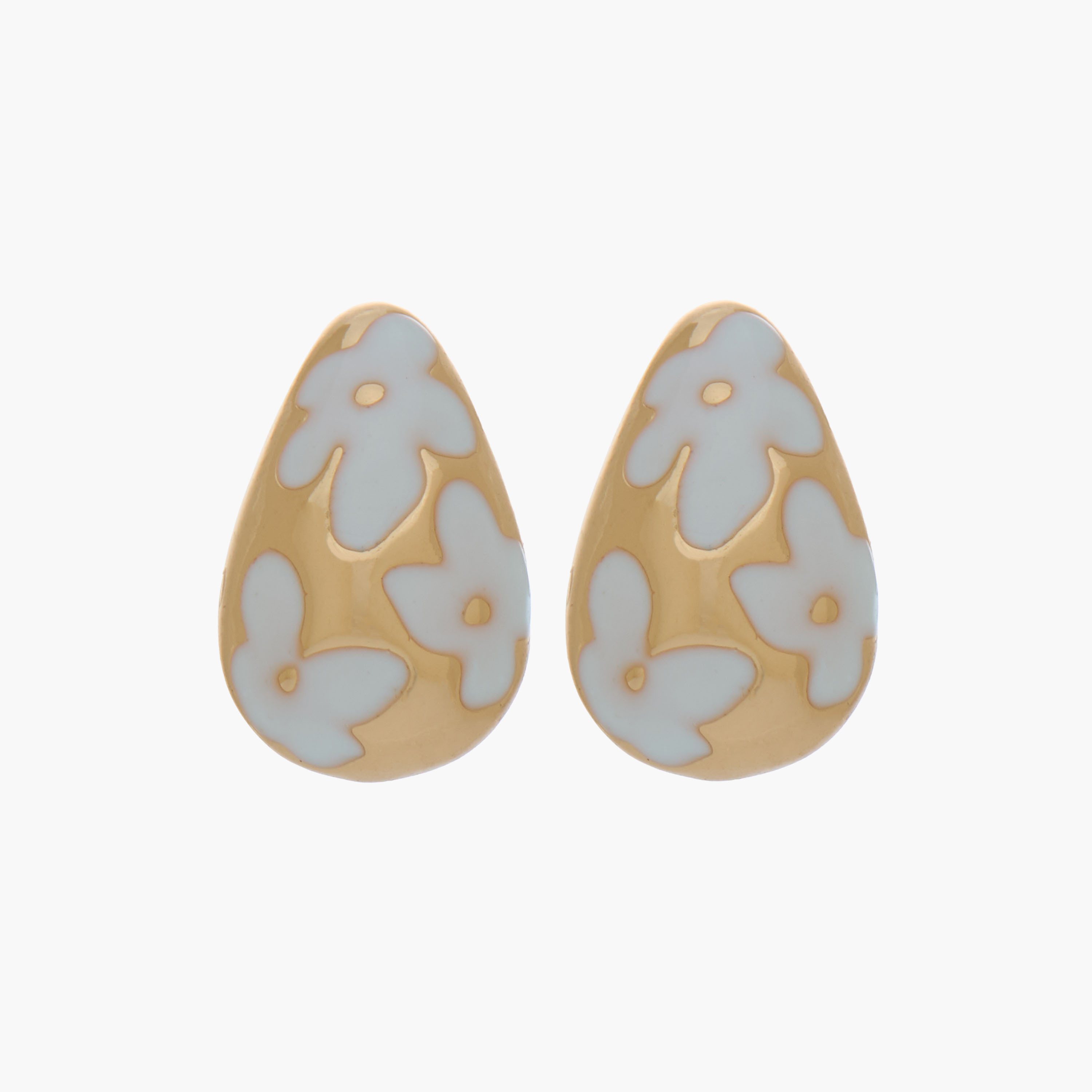 Gold Tone Floral Enamel Textured Teardrop Earrings with Pushback Closure-women-watchesandjewellery-jewellery-earrings-image-1