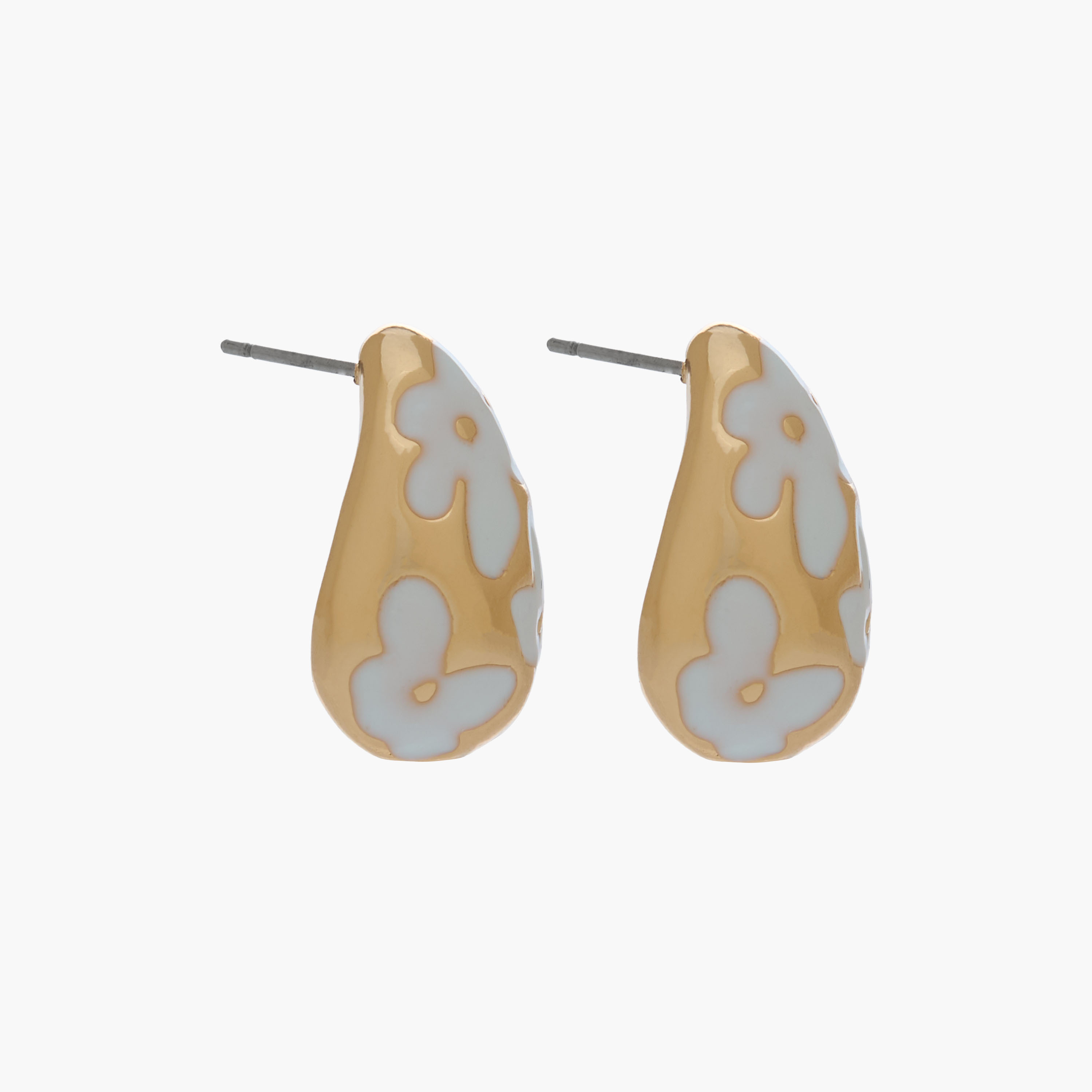 Gold Tone Floral Enamel Textured Teardrop Earrings with Pushback Closure-women-watchesandjewellery-jewellery-earrings-image-3