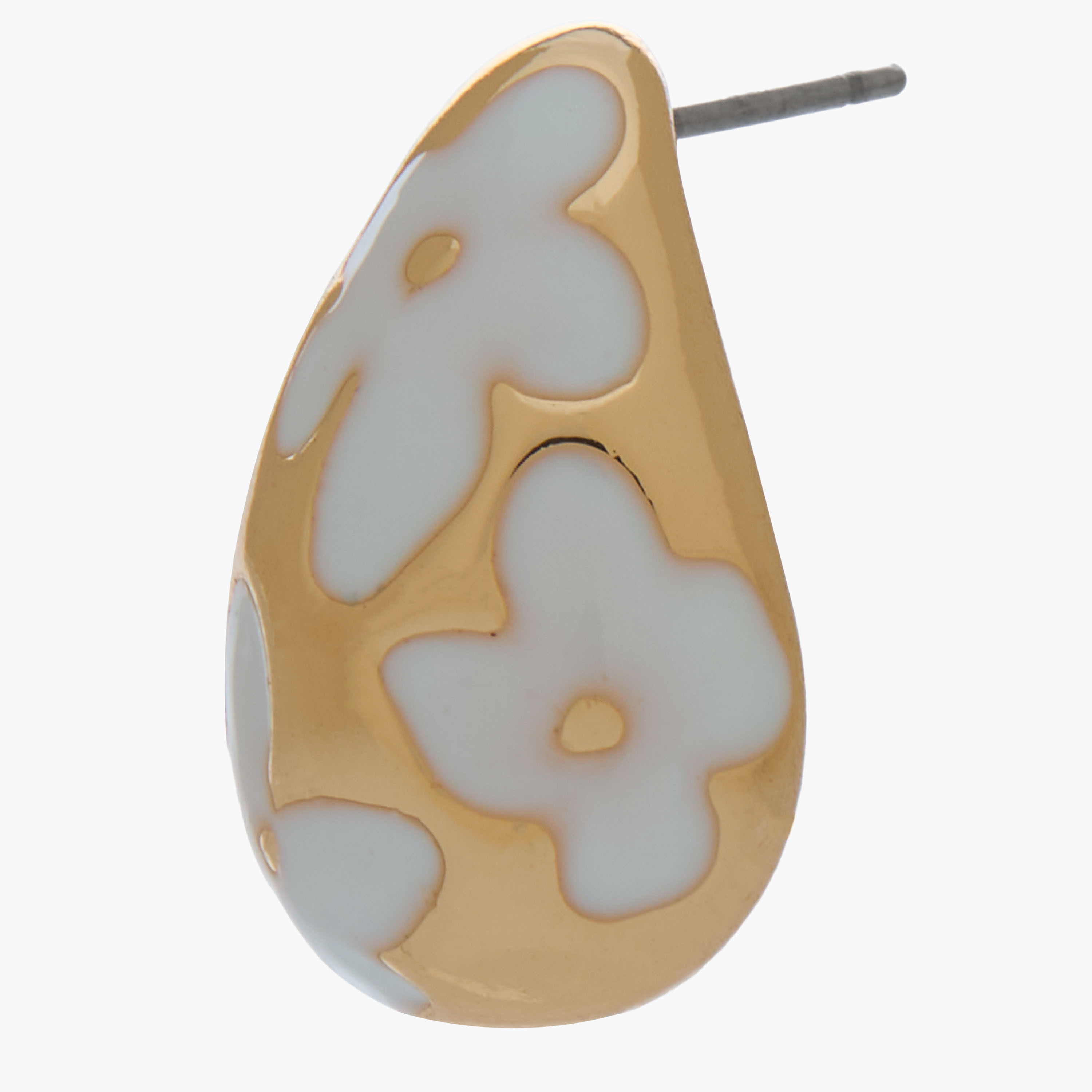 Gold Tone Floral Enamel Textured Teardrop Earrings with Pushback Closure-women-watchesandjewellery-jewellery-earrings-image-4