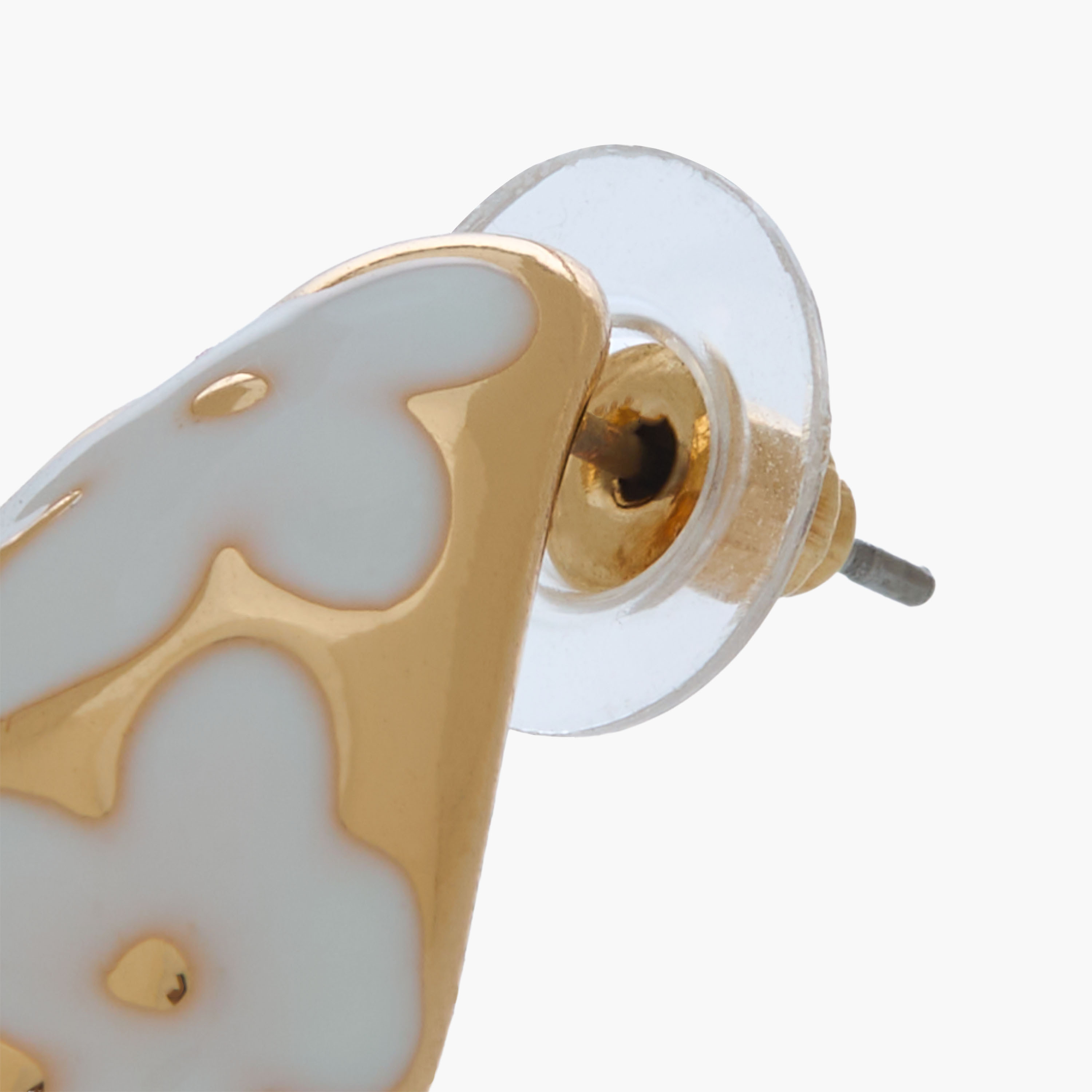 Gold Tone Floral Enamel Textured Teardrop Earrings with Pushback Closure-women-watchesandjewellery-jewellery-earrings-image-5