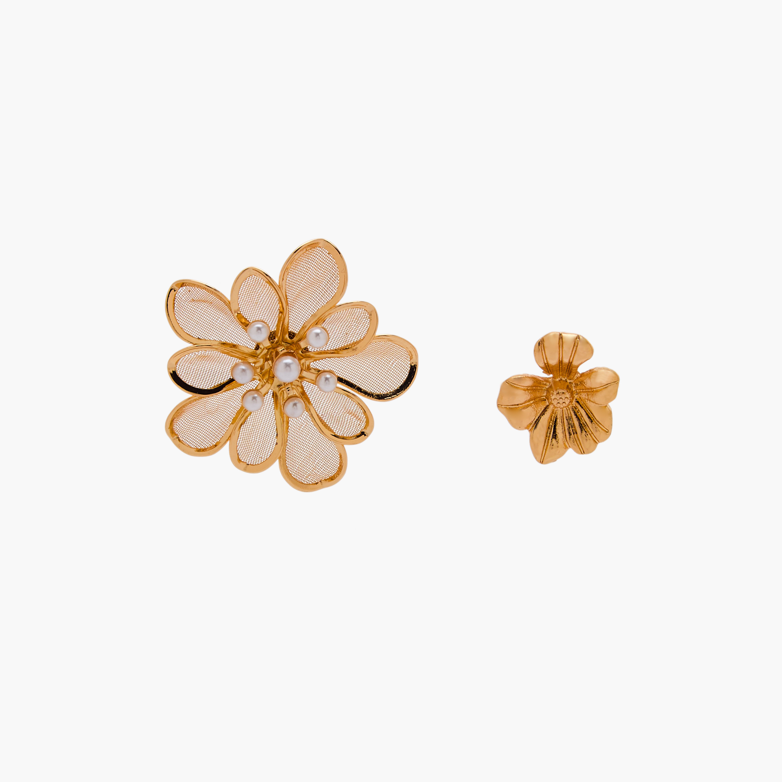 Pack of 2 Gold Tone Floral Stud Earrings with Pushback Closure-women-watchesandjewellery-jewellery-earrings-image-1