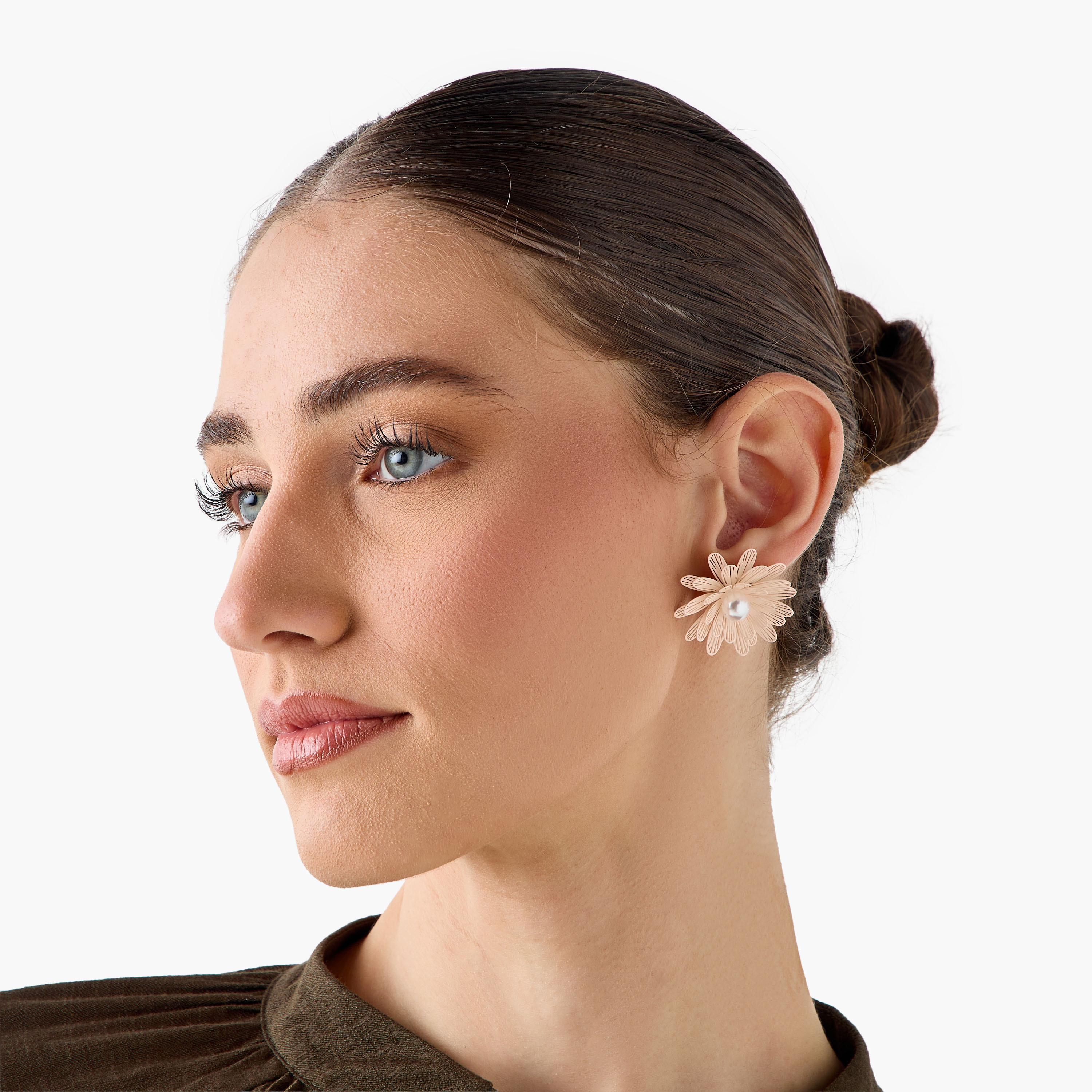 Floral Pearl Embellished Earrings with Pushback Closure-women-watchesandjewellery-jewellery-earrings-image-2