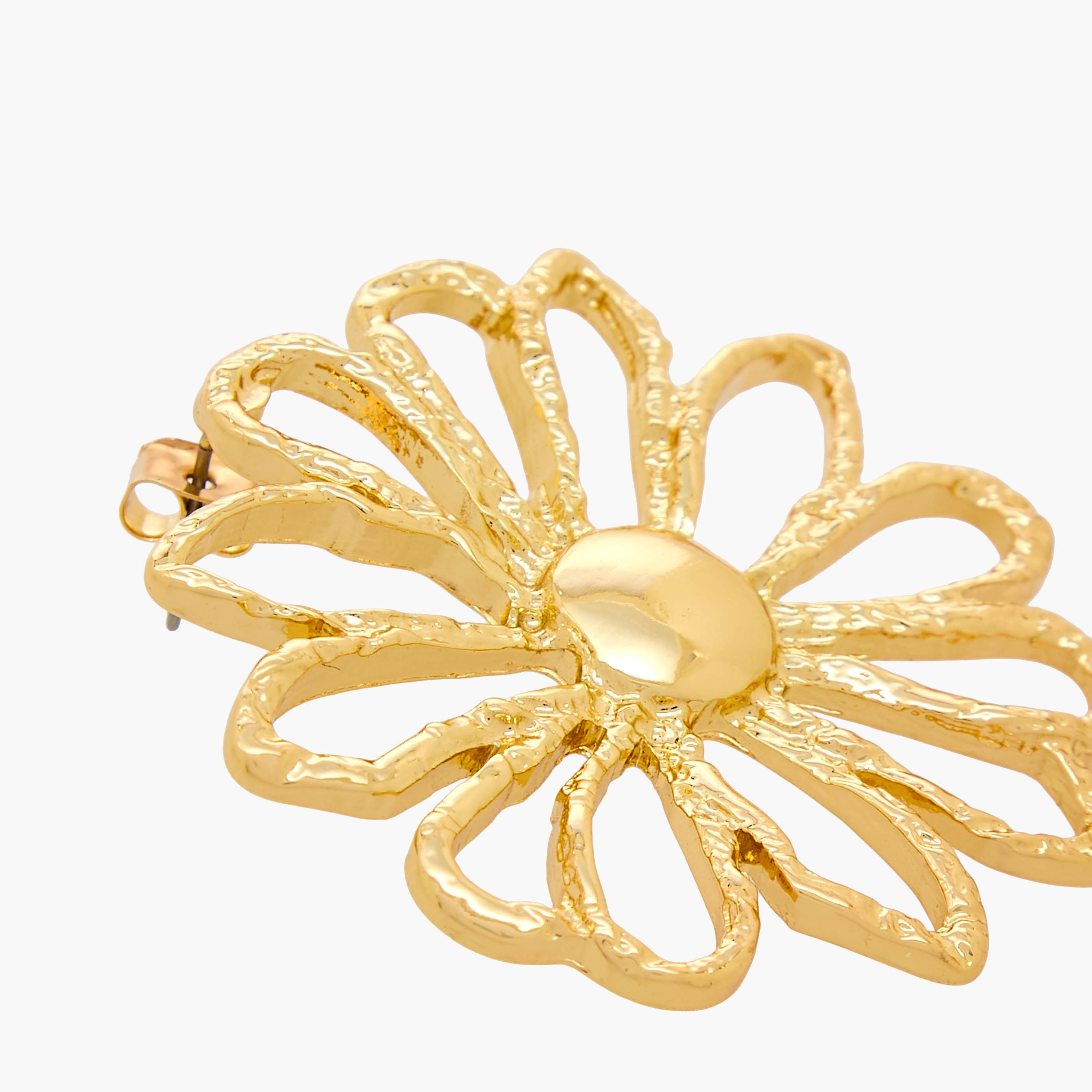 Gold Tone Floral Shape Earrings with Pushback Closure-women-watchesandjewellery-jewellery-earrings-image-4