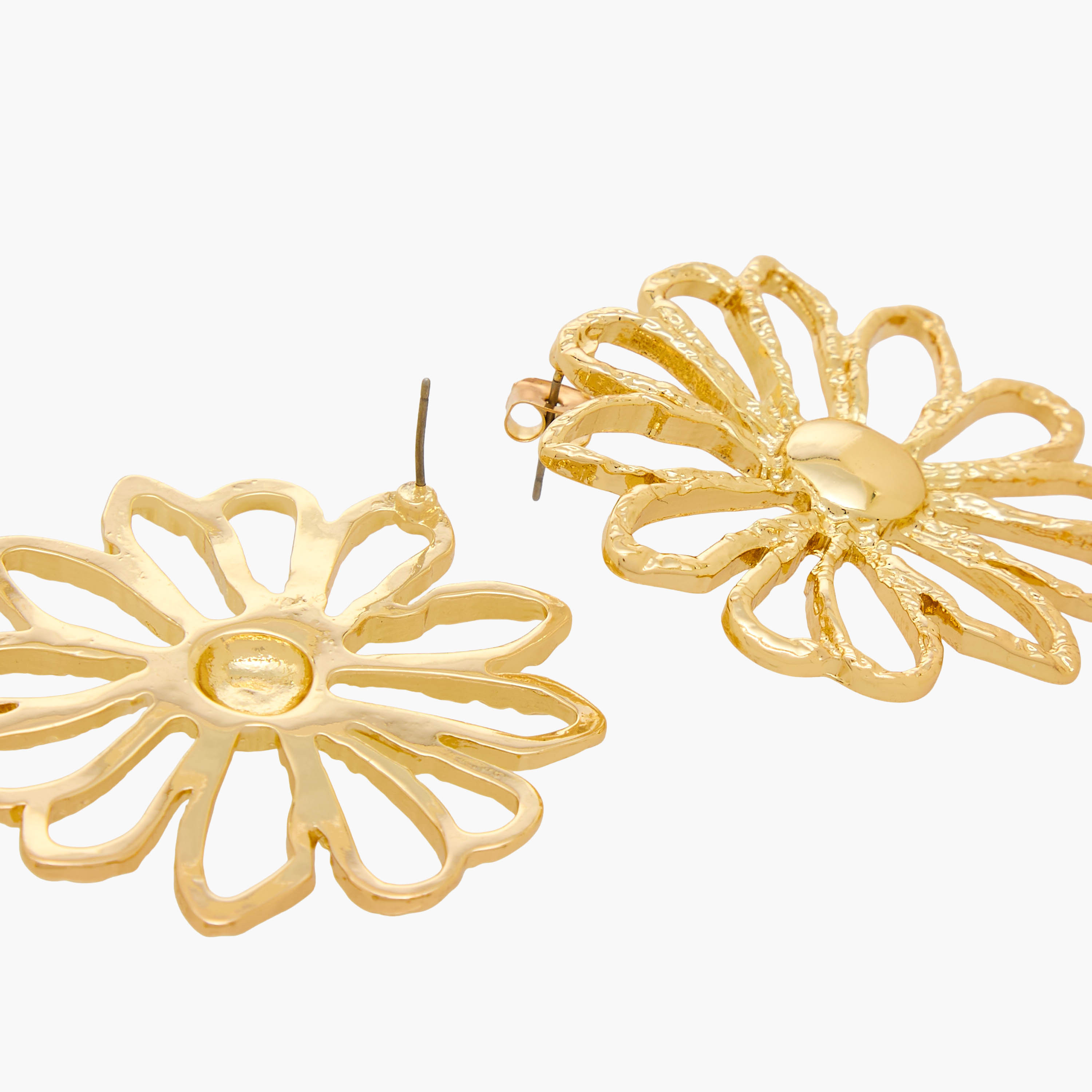 Gold Tone Floral Shape Earrings with Pushback Closure-women-watchesandjewellery-jewellery-earrings-image-5