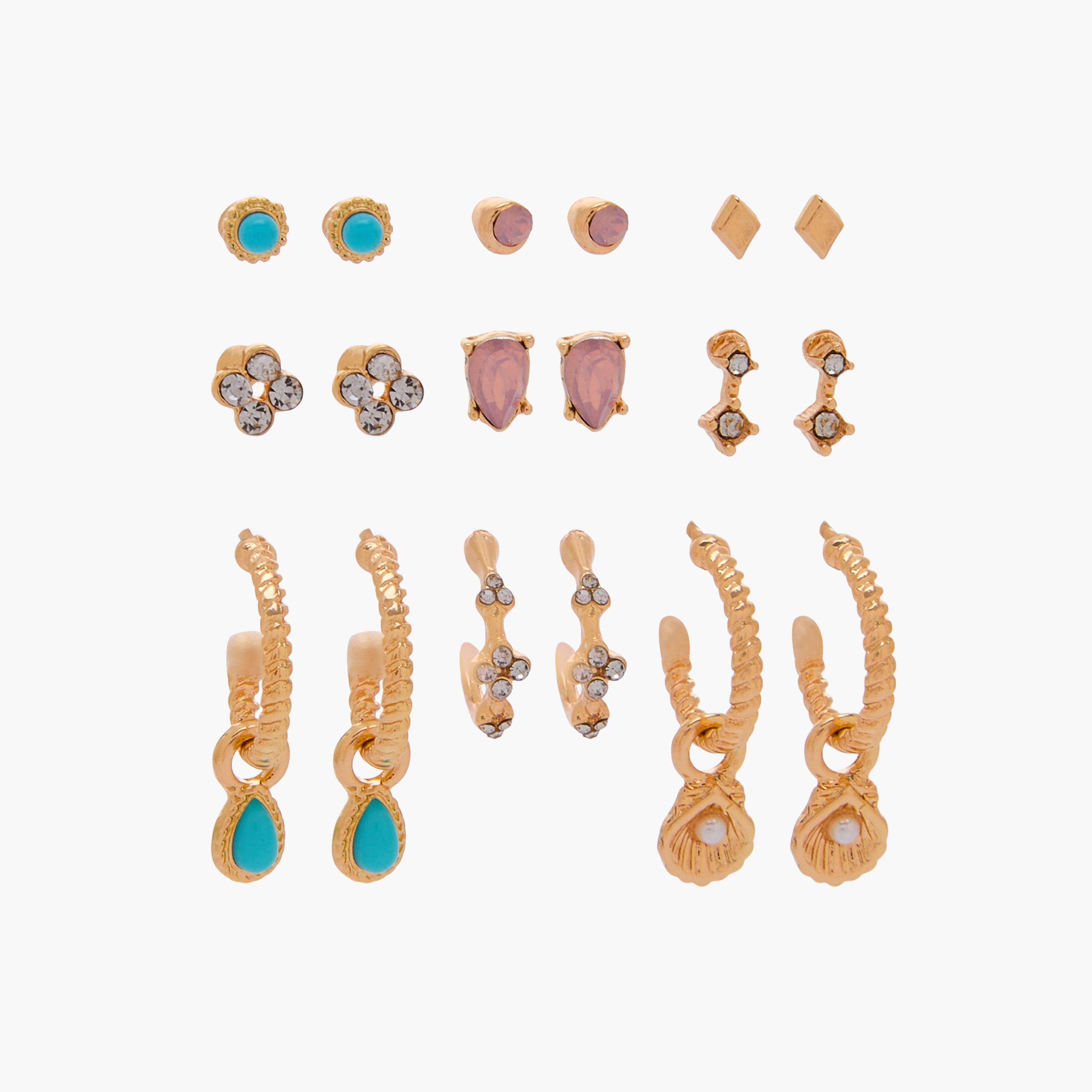 Pack of 9 Gold Tone Assorted Earrings with Pushback Closure-women-watchesandjewellery-jewellery-earrings-image-1