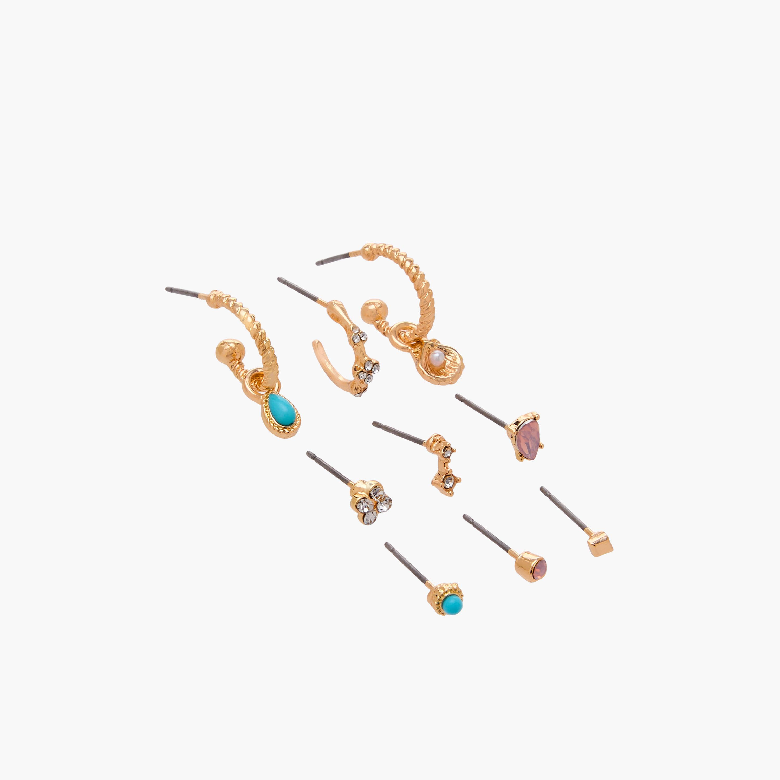 Pack of 9 Gold Tone Assorted Earrings with Pushback Closure-women-watchesandjewellery-jewellery-earrings-image-3