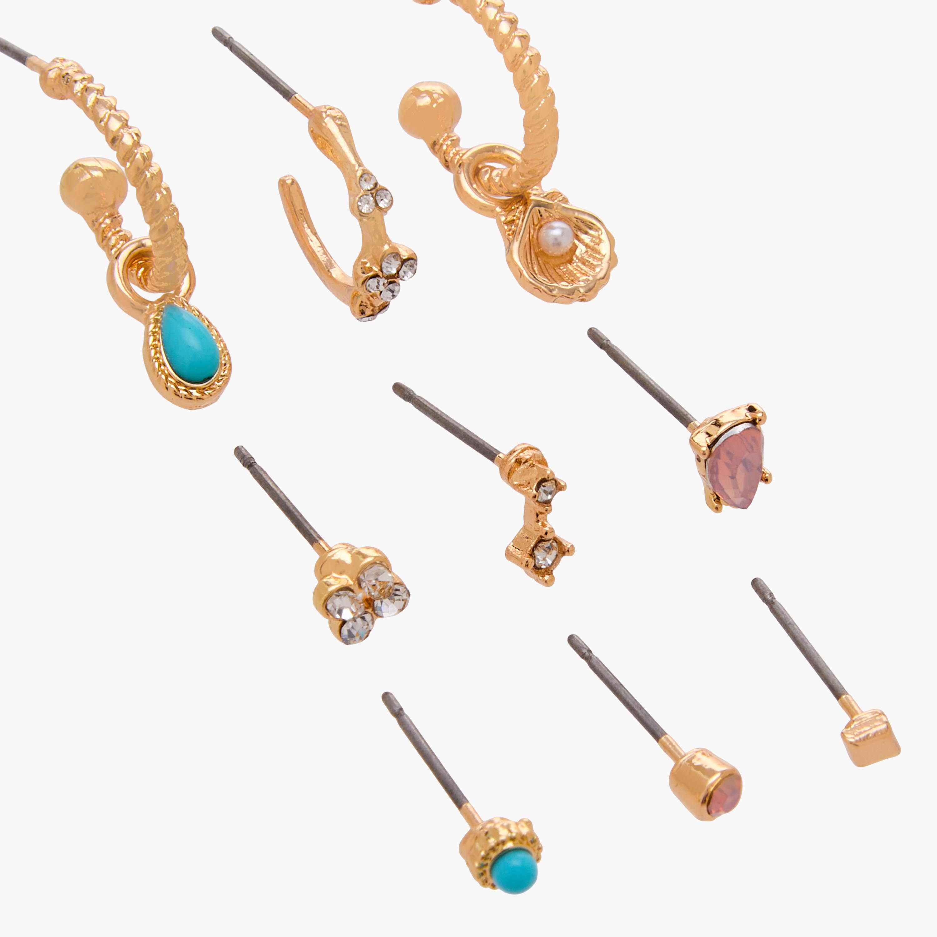 Pack of 9 Gold Tone Assorted Earrings with Pushback Closure-women-watchesandjewellery-jewellery-earrings-image-4