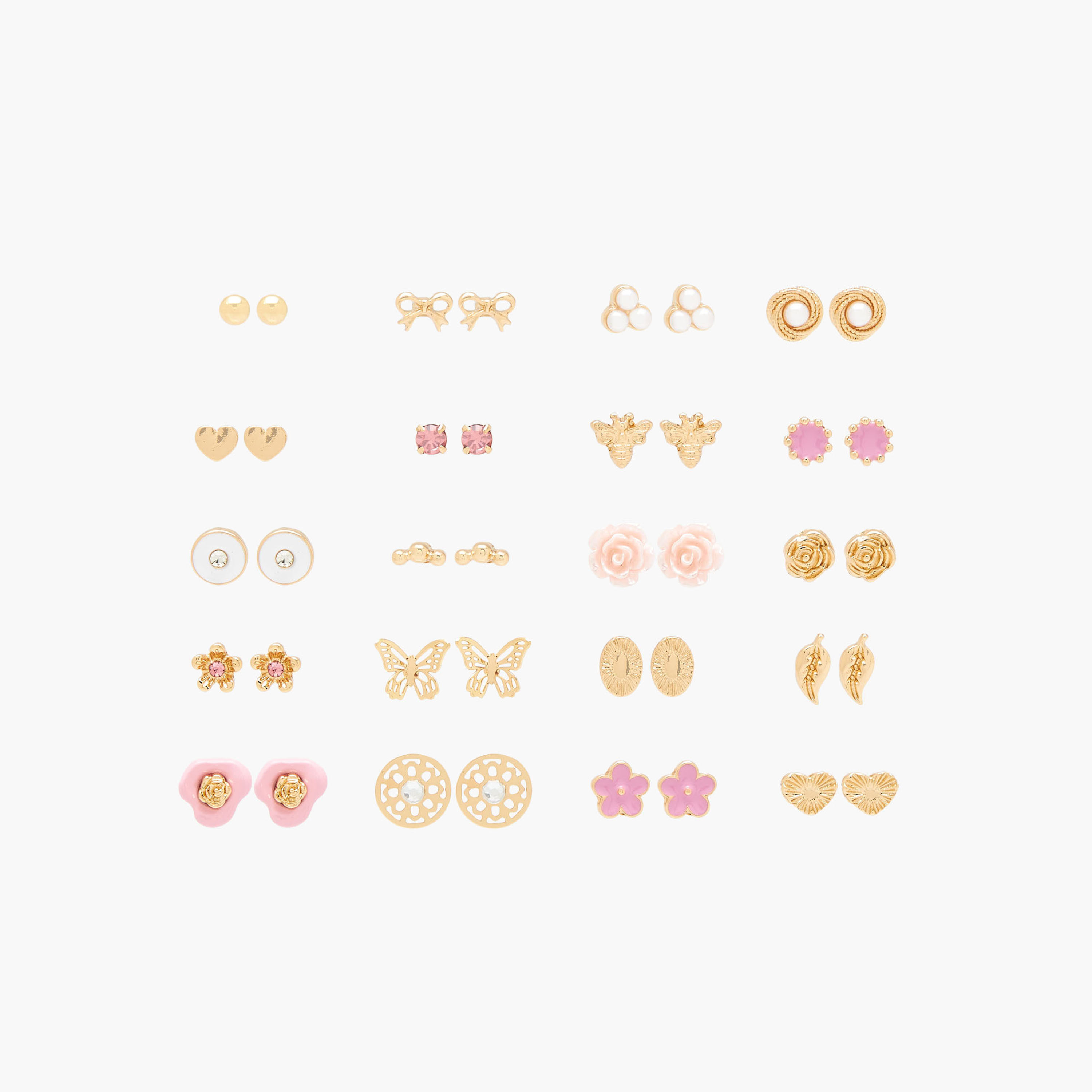 Pack of 20 Gold Tone Assorted Stud Earrings with Pushback Closure-women-watchesandjewellery-jewellery-earrings-image-1