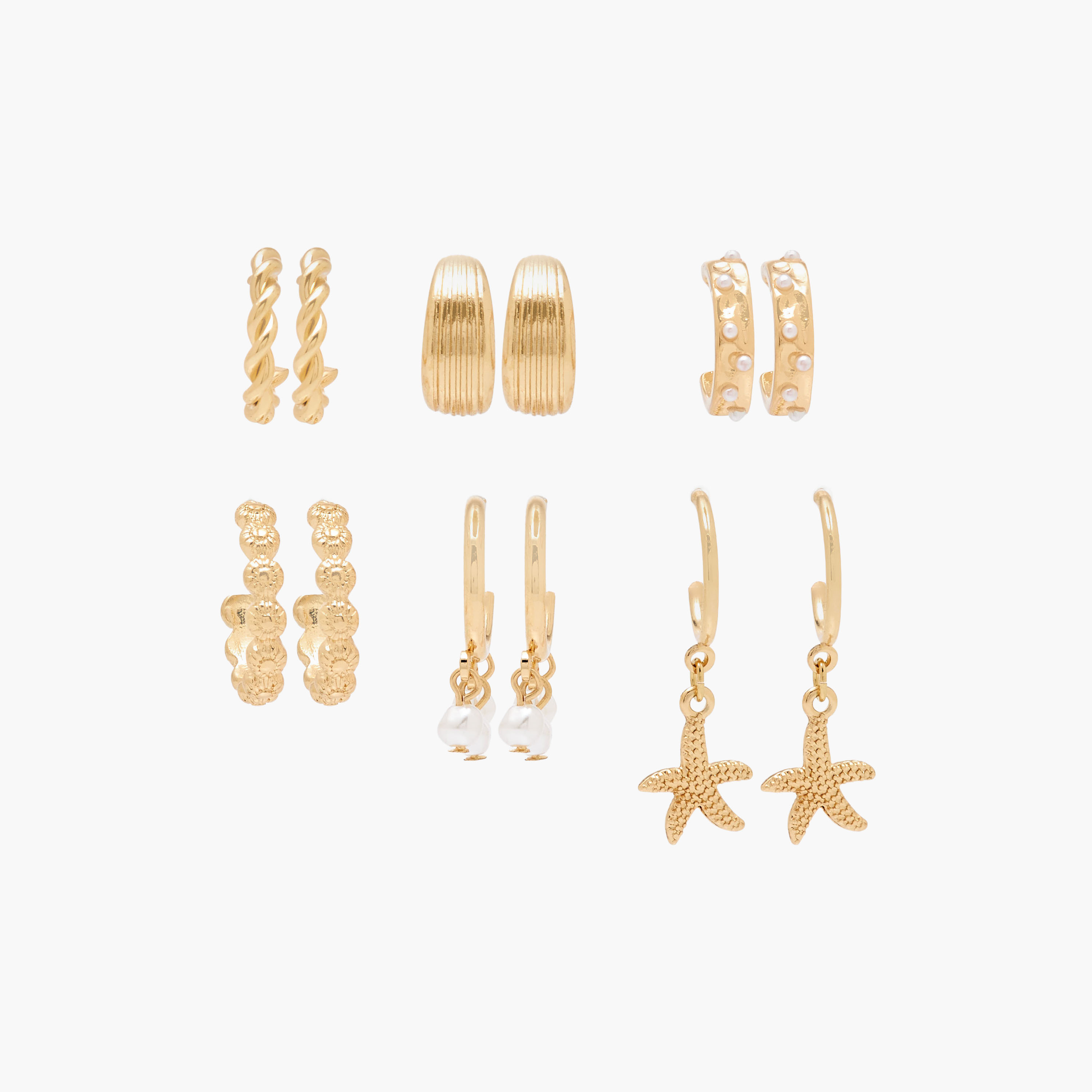 Pack of 6 Gold Tone Embellished Hoop Earrings with Pushback Closure-women-watchesandjewellery-jewellery-earrings-image-1