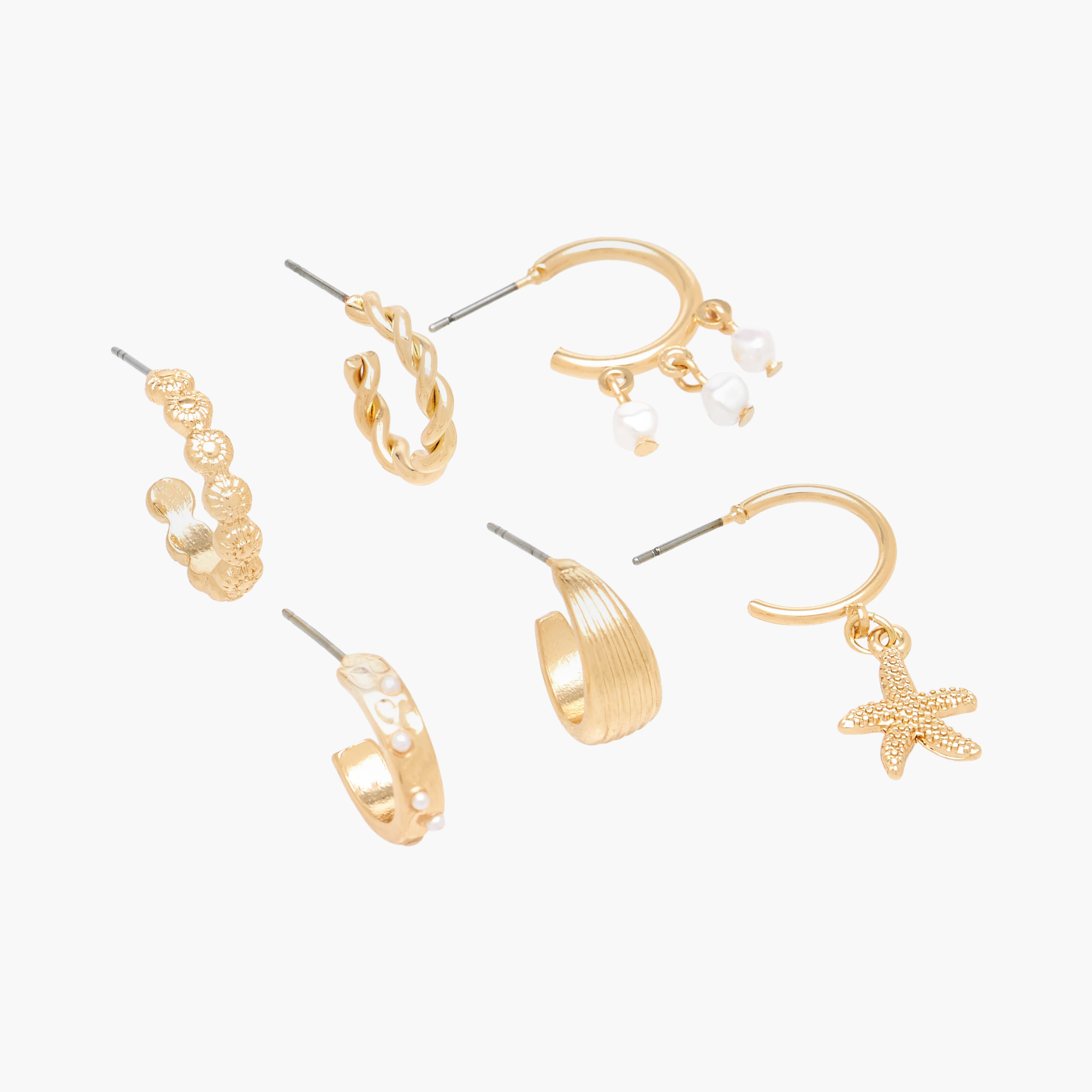 Pack of 6 Gold Tone Embellished Hoop Earrings with Pushback Closure-women-watchesandjewellery-jewellery-earrings-image-3