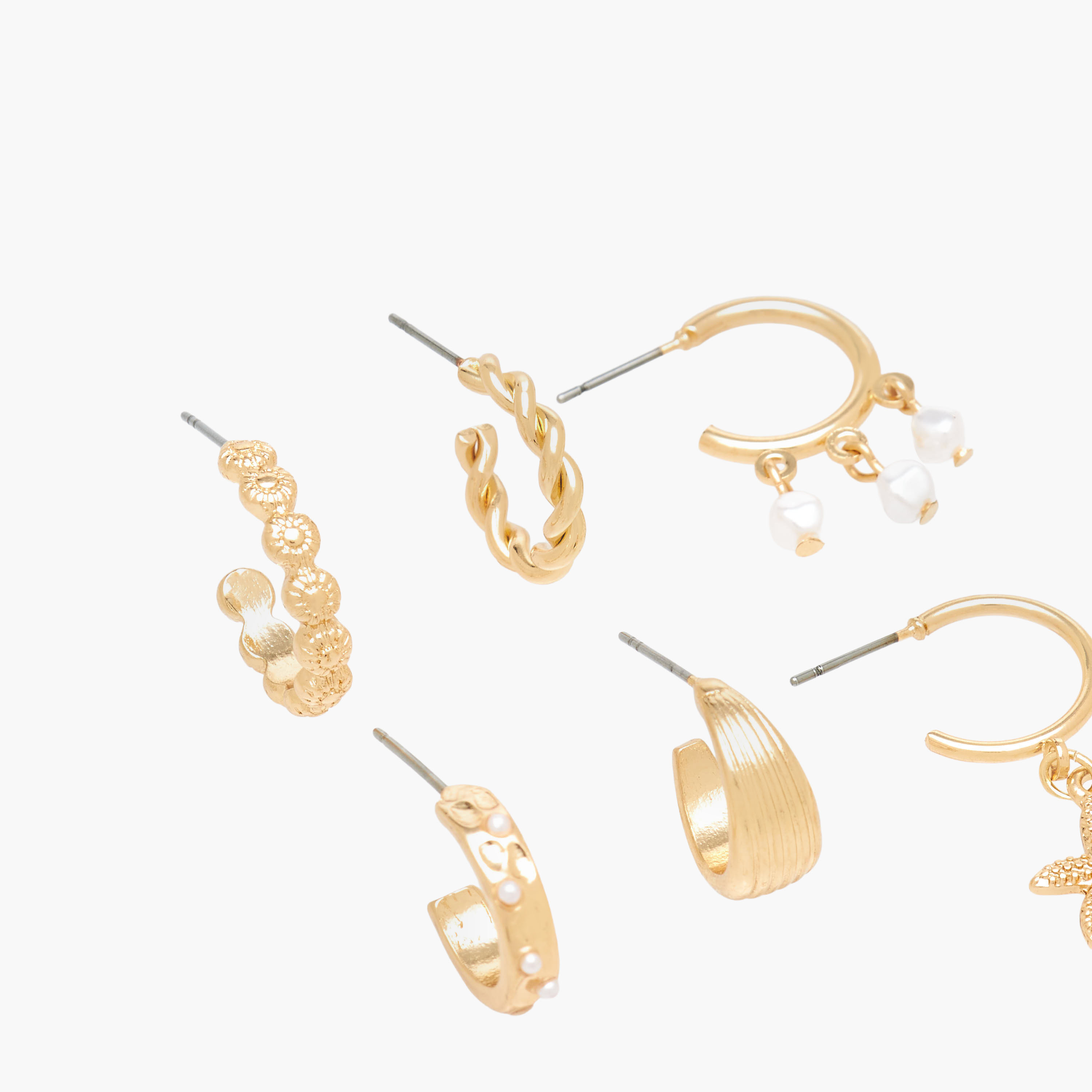 Pack of 6 Gold Tone Embellished Hoop Earrings with Pushback Closure-women-watchesandjewellery-jewellery-earrings-image-4