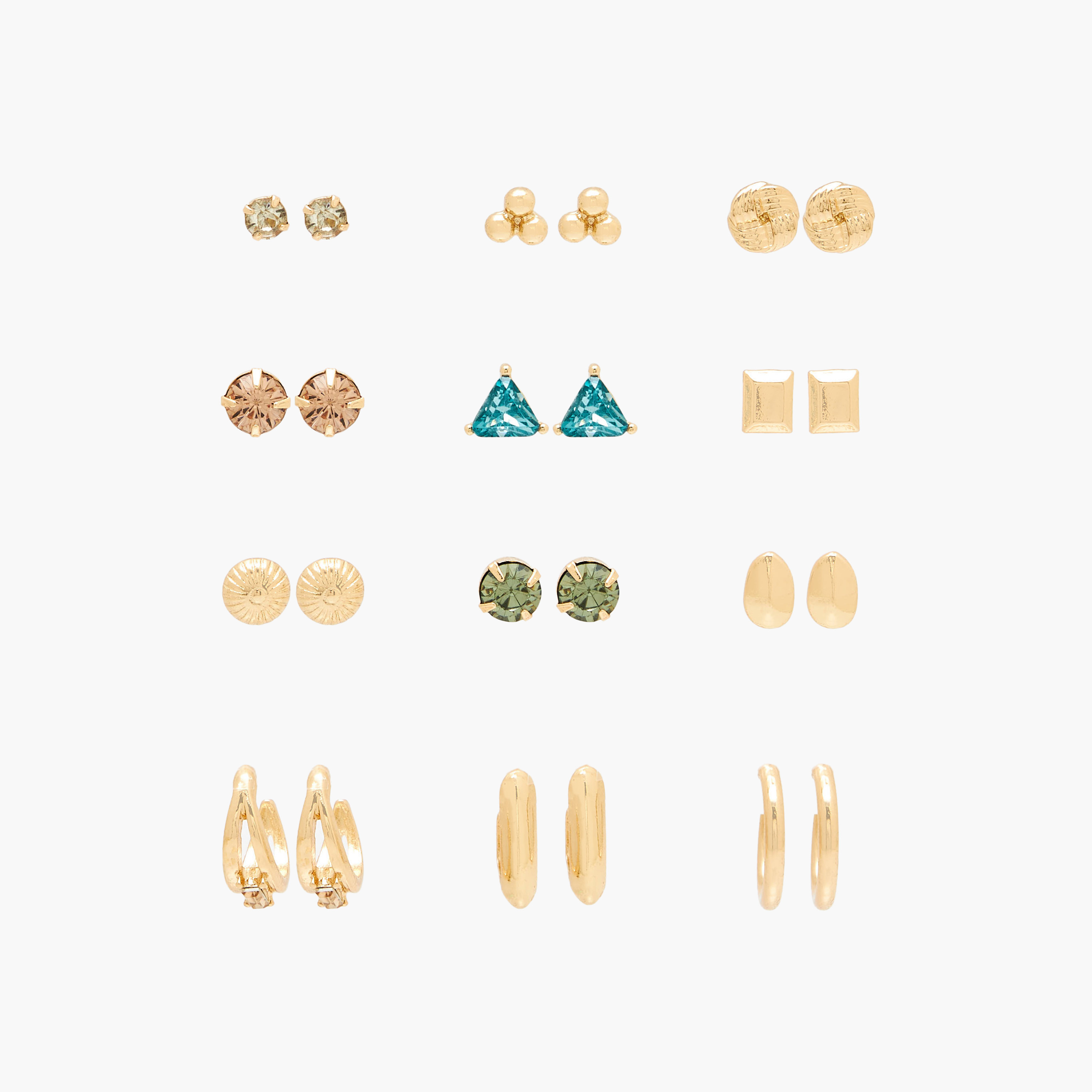 Pack of 12 Gold Tone Assorted Earrings with Pushback Closure-women-watchesandjewellery-jewellery-earrings-image-1