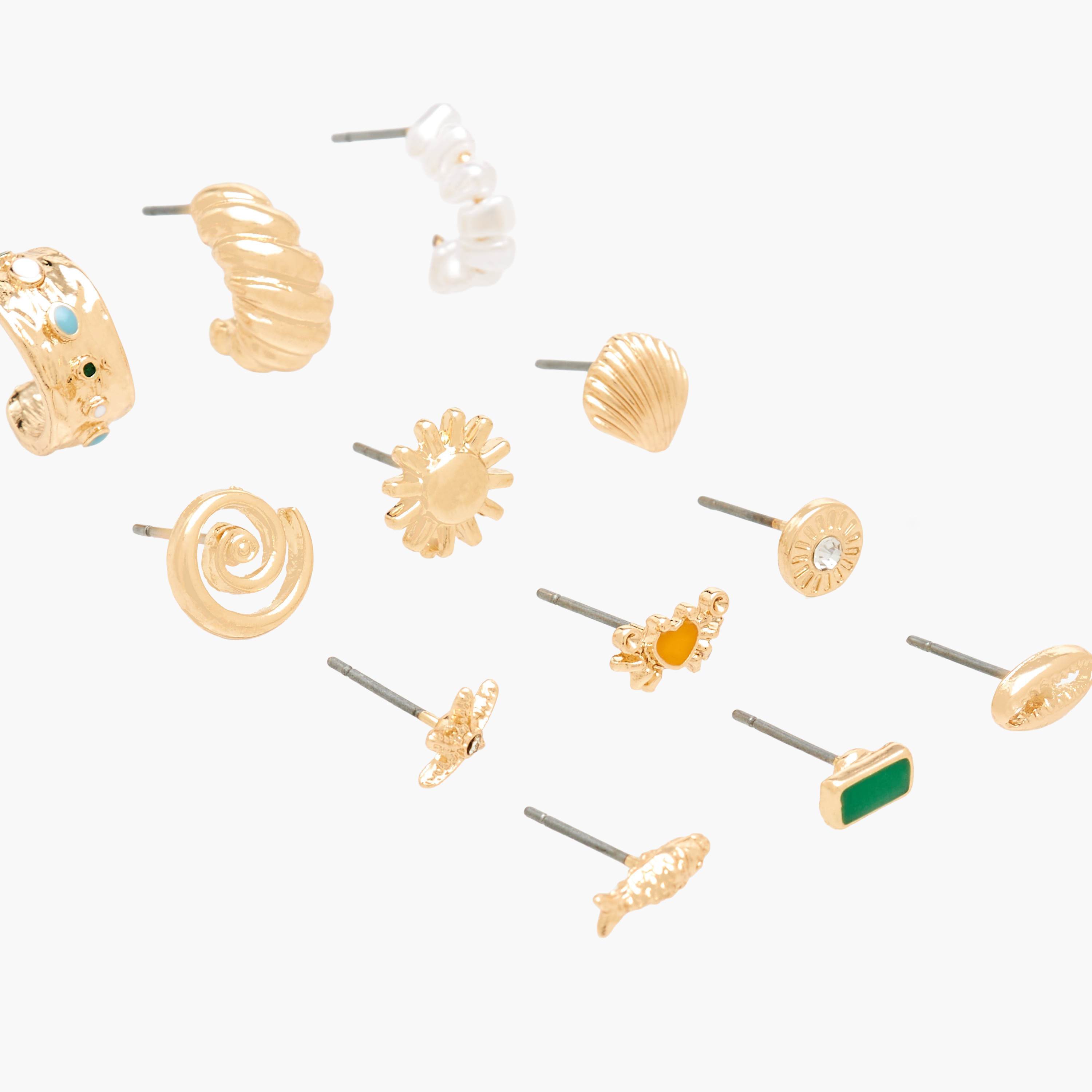 Pack of 12 Gold Tone Embellished Earrings with Pushback Closure-women-watchesandjewellery-jewellery-earrings-image-4